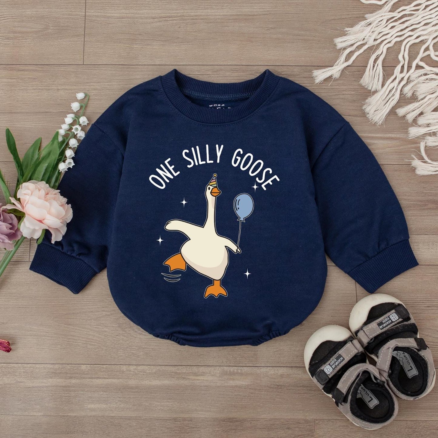 One Silly Goose Baby Romper - Funny Infant Bodysuit for Baby Shower Gift or Newborn Clothes, Retro Gender Neutral Outfit