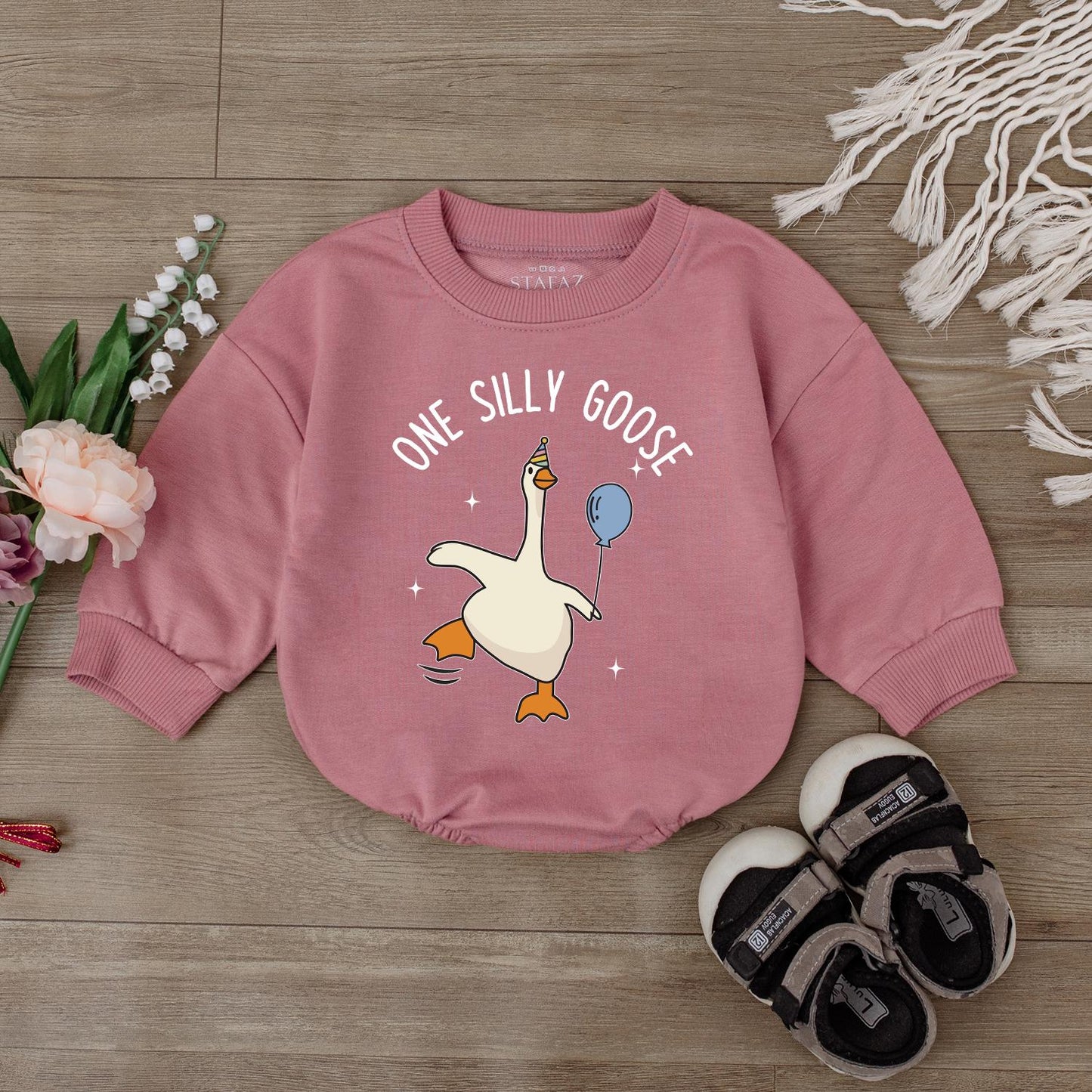 One Silly Goose Baby Romper - Funny Infant Bodysuit for Baby Shower Gift or Newborn Clothes, Retro Gender Neutral Outfit