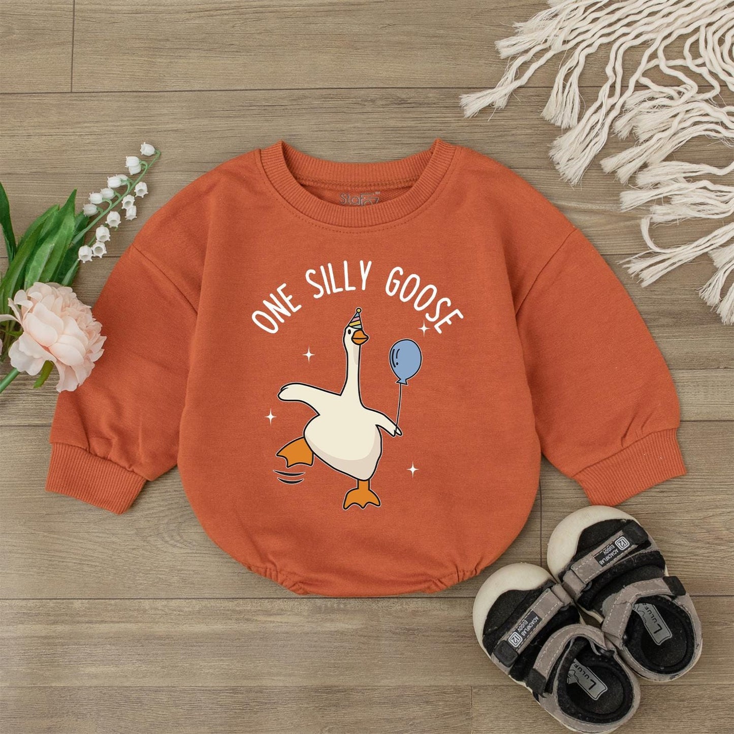 One Silly Goose Baby Romper - Funny Infant Bodysuit for Baby Shower Gift or Newborn Clothes, Retro Gender Neutral Outfit