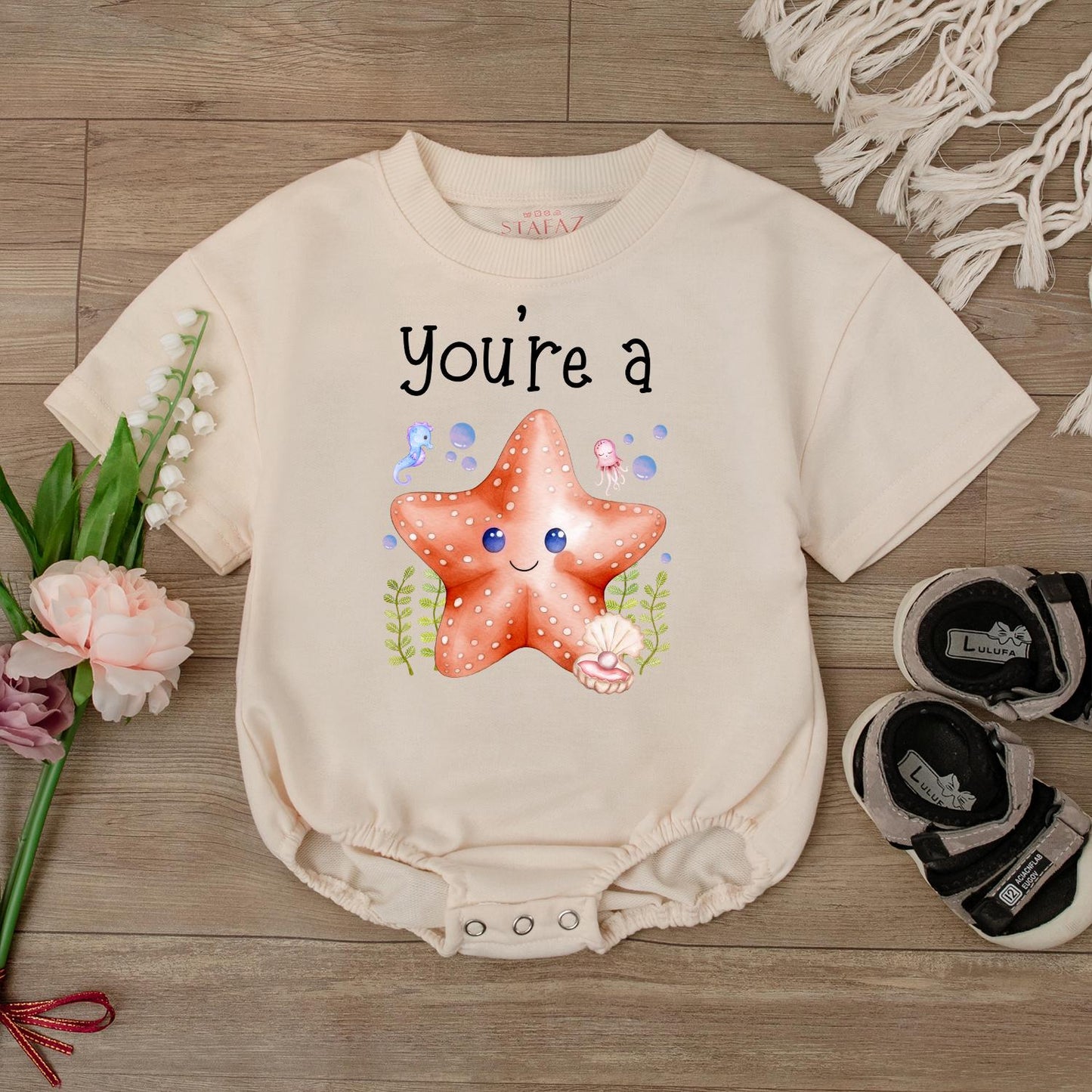 Cute Starfish Baby Romper Ocean Theme Outfit Sea Star Bodysuit Beach Baby Clothes Under the Sea Summer Toddler Infant Gift Idea for Newborn
