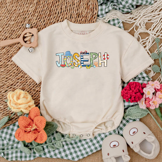 Personalized Beach Baby Romper Ocean Theme Summer Bodysuit Custom Name New Baby Shower Gift Infant Bubble Outfit Gender Neutral