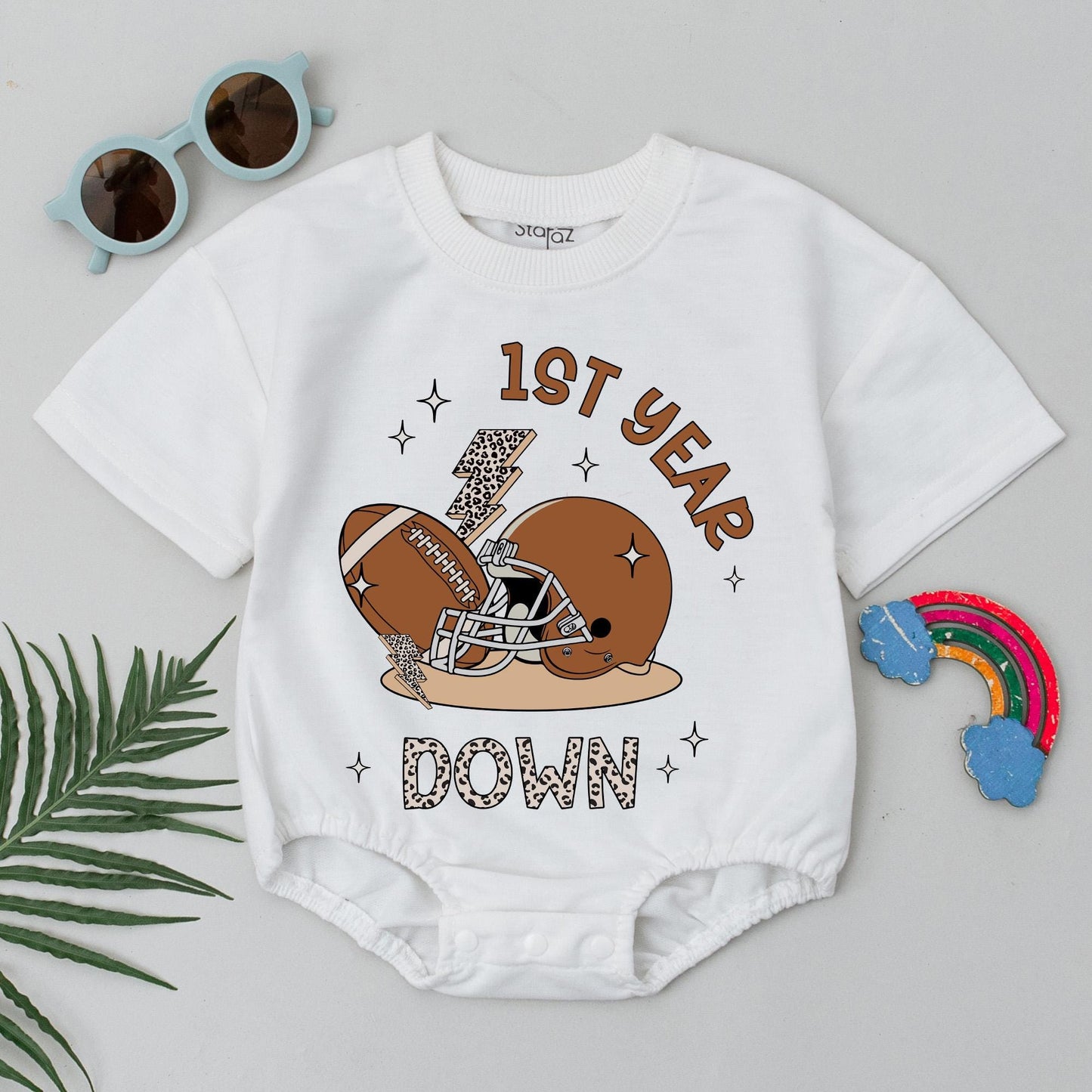 Personalized Football 1st Birthday Family Matching Shirts Romper Set One Year Down Sports Party Outfits for Baby Boy with Custom Name