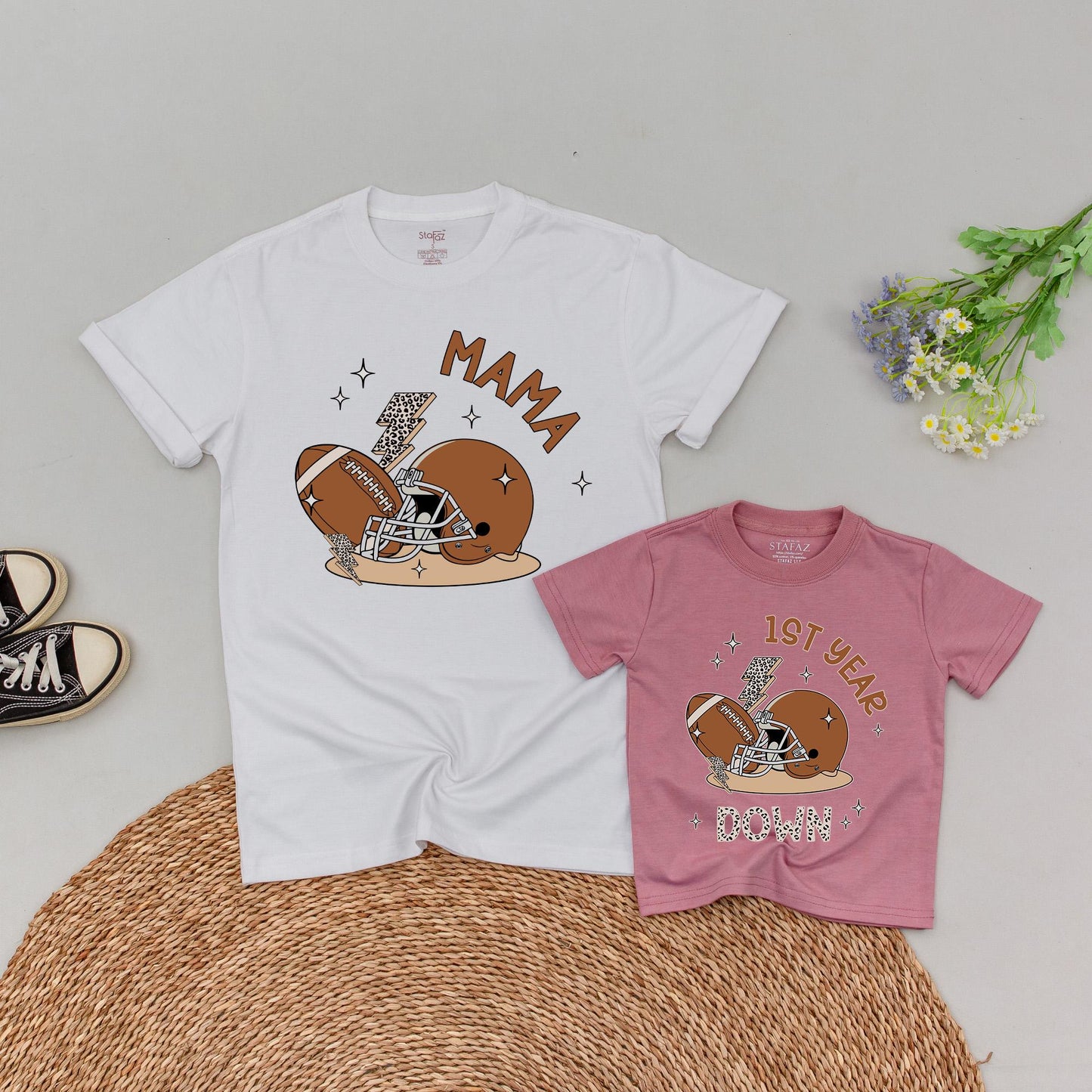 Personalized Football 1st Birthday Family Matching Shirts Romper Set One Year Down Sports Party Outfits for Baby Boy with Custom Name