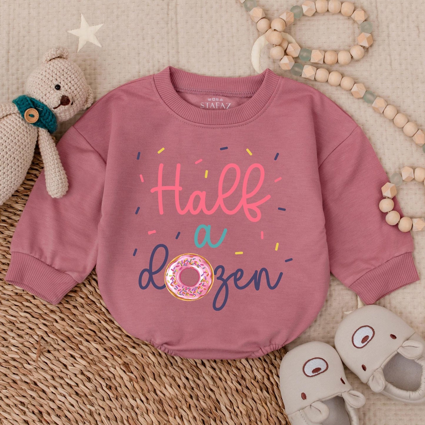 Half a Dozen Bubble Romper β Halfway to One Birthday Outfit β Cute Baby Milestone Romper β Personalized 6-Month Birthday Romper