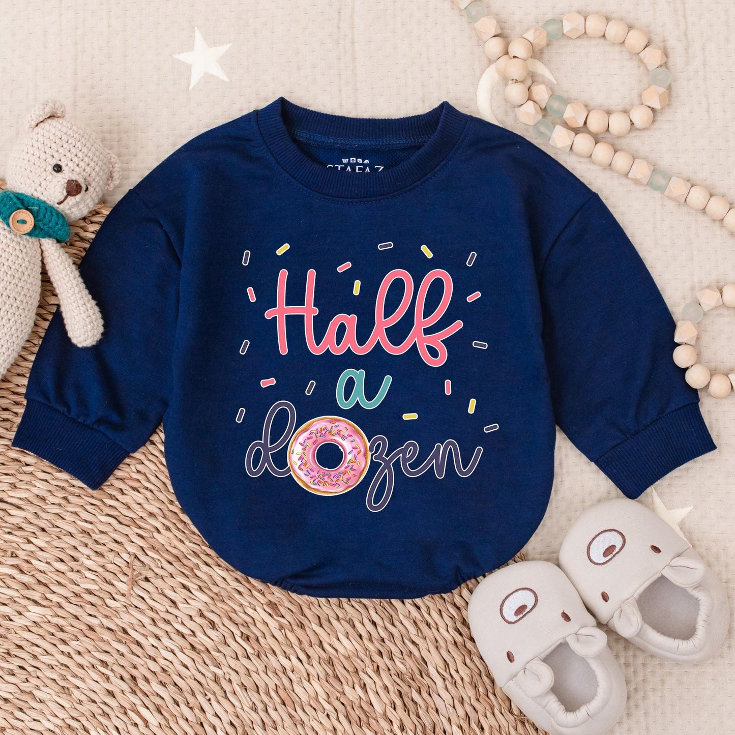 Half a Dozen Bubble Romper β Halfway to One Birthday Outfit β Cute Baby Milestone Romper β Personalized 6-Month Birthday Romper