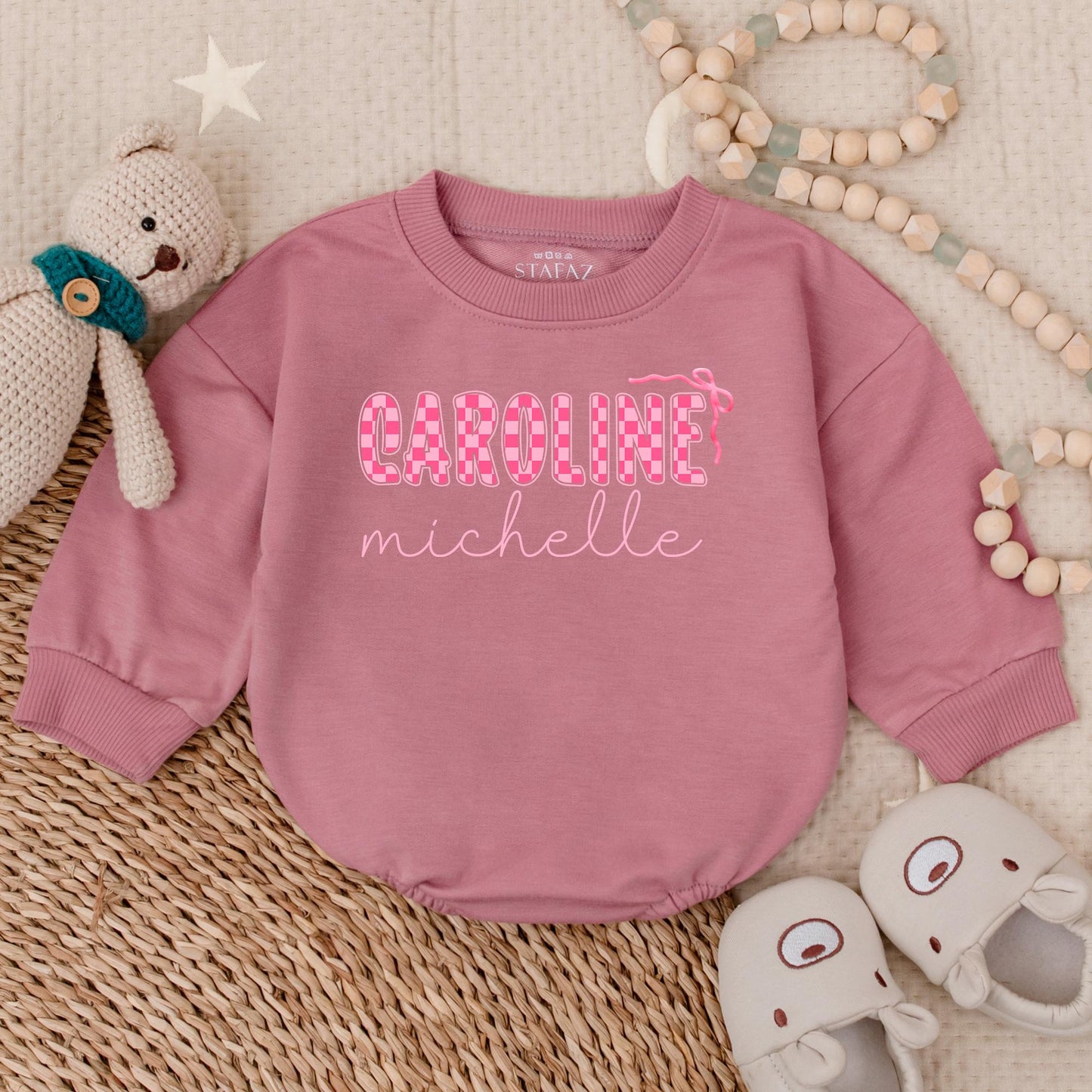 Custom Name Baby Girl Romper Sweatshirt Sweetest Little Sister Personalized Newborn Outfit Cozy Baby Shower Gift