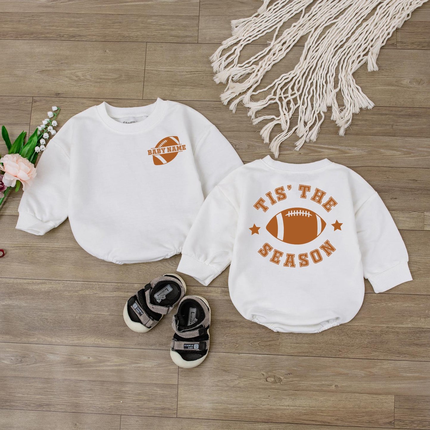 Custom Football Baby Romper Personalized Name & Number Gameday Bodysuit Perfect for Little Fan's Game Day Outfit Baby Shower Gift
