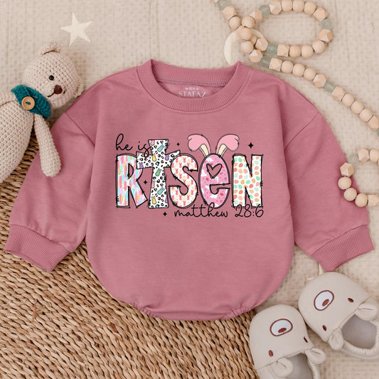 He is Risen Easter Baby Romper Sweater, Lamb Crown Design, 1st Easter Outfit, Christian Religious Baby Shower Gift, Boy Girl Clothes