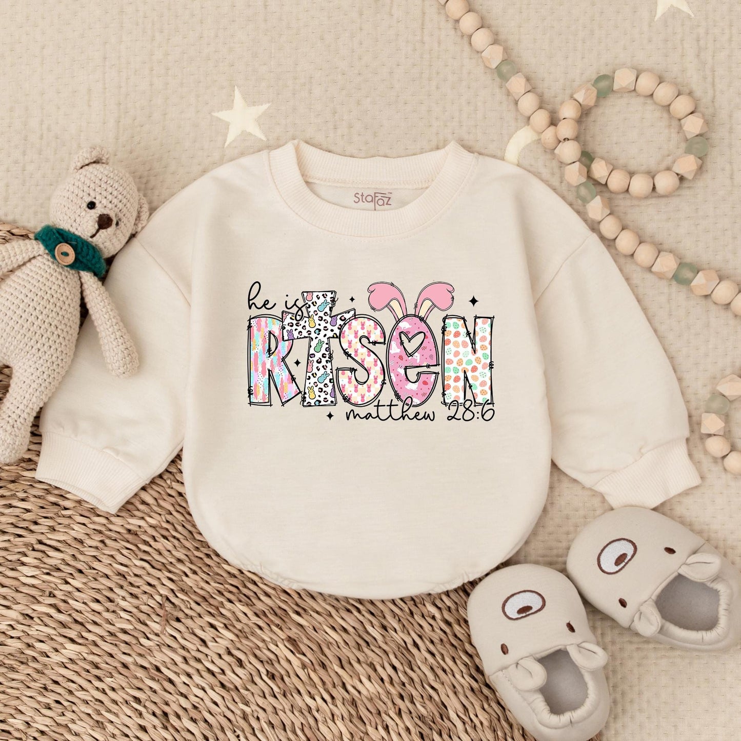 He is Risen Easter Baby Romper Sweater, Lamb Crown Design, 1st Easter Outfit, Christian Religious Baby Shower Gift, Boy Girl Clothes