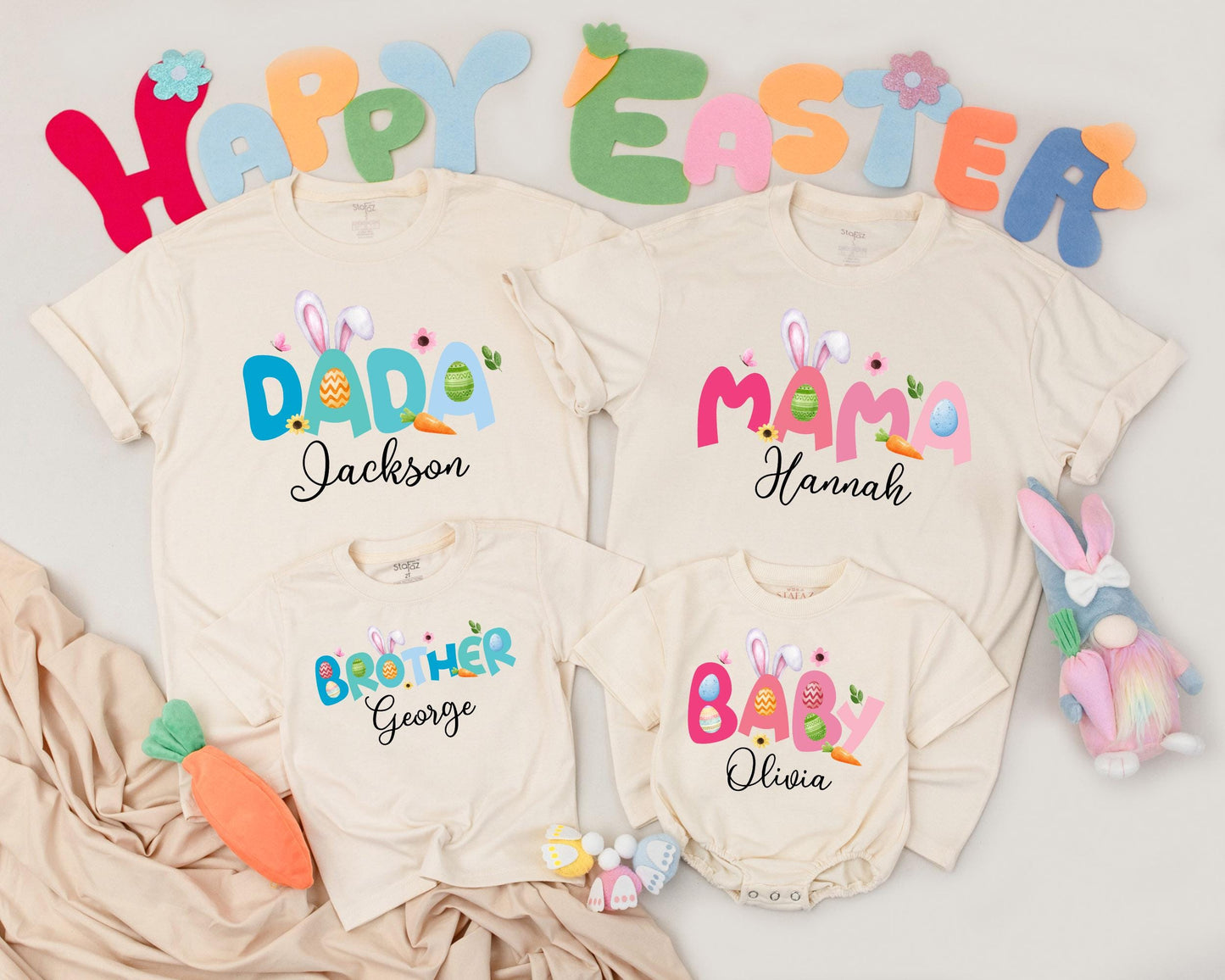 Custom Name Family Matching Easter Shirts, Mommy and Me Outfits for First Easter Day Birthday Celebration Holiday Gifts for Mom Dad Kids