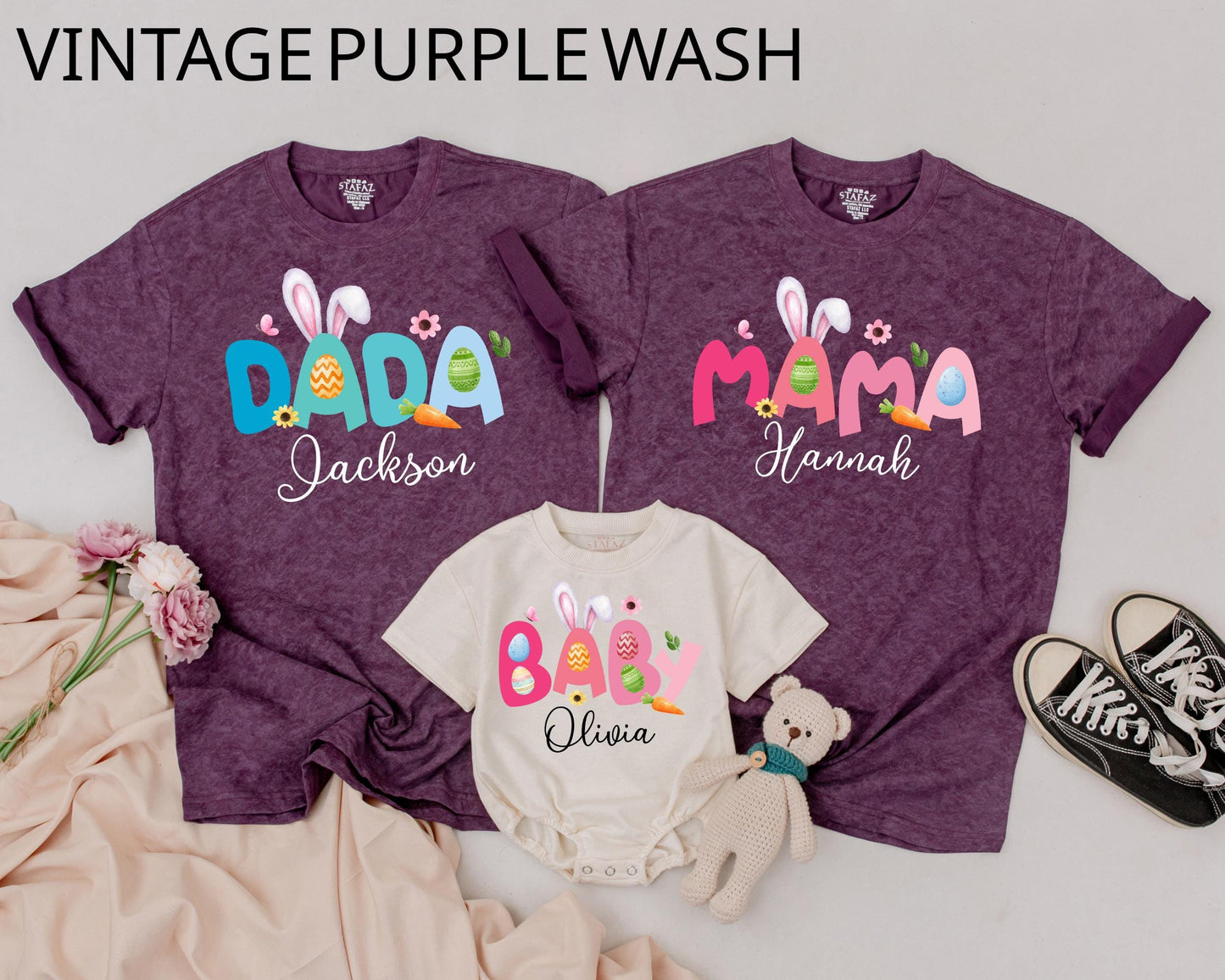 Custom Name Family Matching Easter Shirts, Mommy and Me Outfits for First Easter Day Birthday Celebration Holiday Gifts for Mom Dad Kids