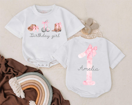 Custom Name Birthday Girl Romper My First Rodeo Outfit Retro Cowgirl Bodysuit Western Baby Clothes 1st Birthday Cowgirl Gift