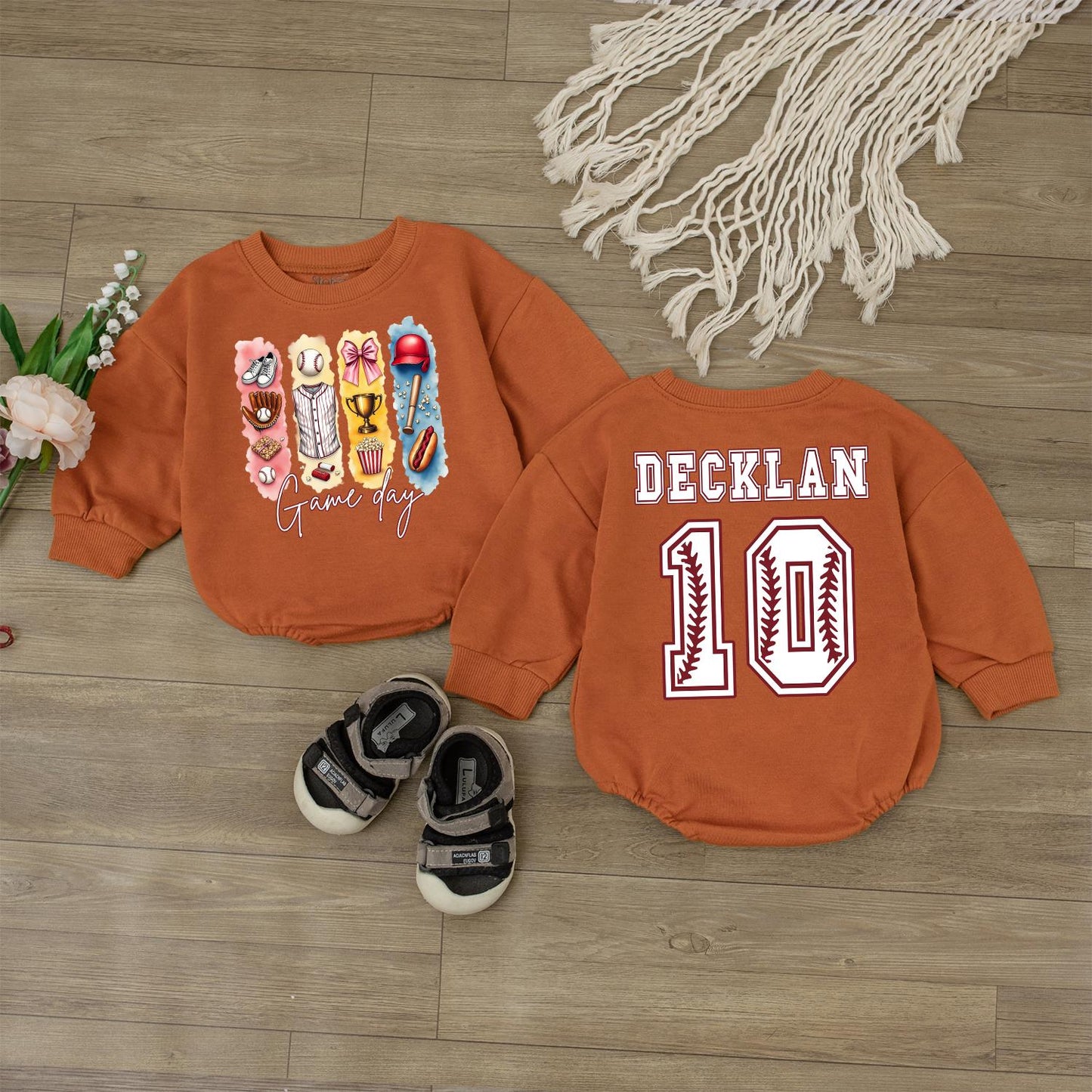 Custom Baseball Numbers Baby Romper Personalized Newborn Gift Bodysuit First Birthday Outfit