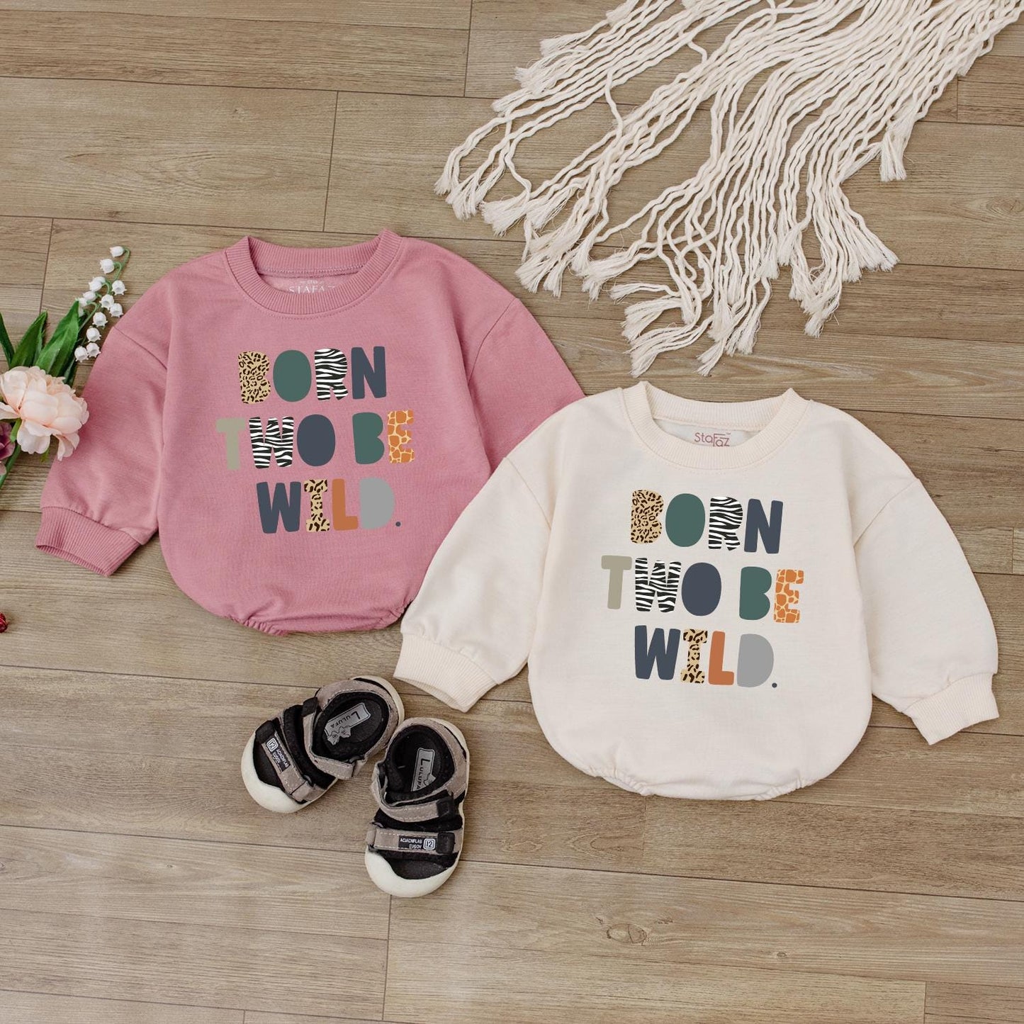 Born Two Be Wild Safari Birthday Romper for Girls Zoo Two Wild Outfit Toddler Baby Safari Party Clothes Second Birthday Celebration