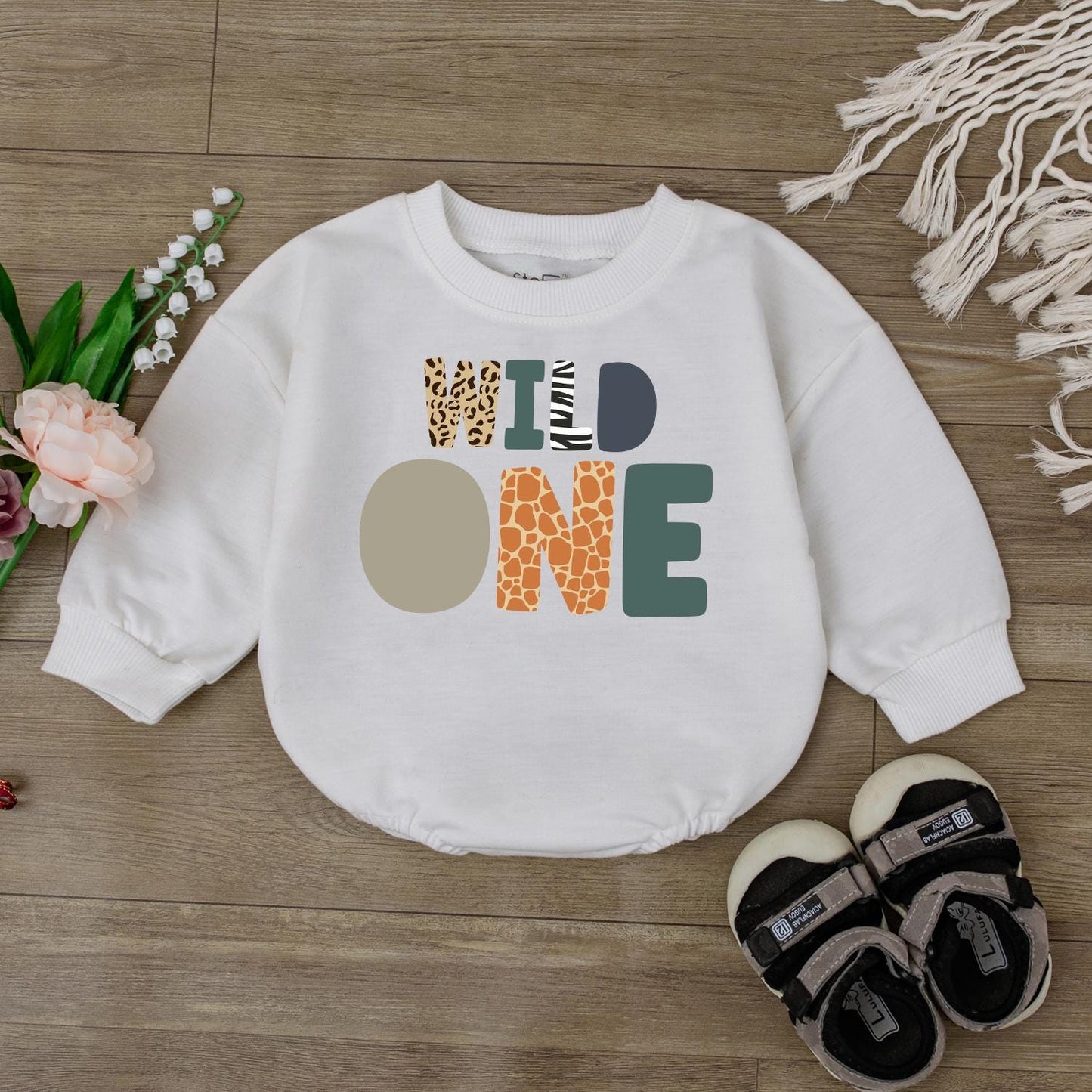 Safari Animal Baby Romper: Wild One Giraffe & Lion Birthday Bodysuit, Cute Baby Shower Gift, Girl's Birthday Outfit, Zoo Party