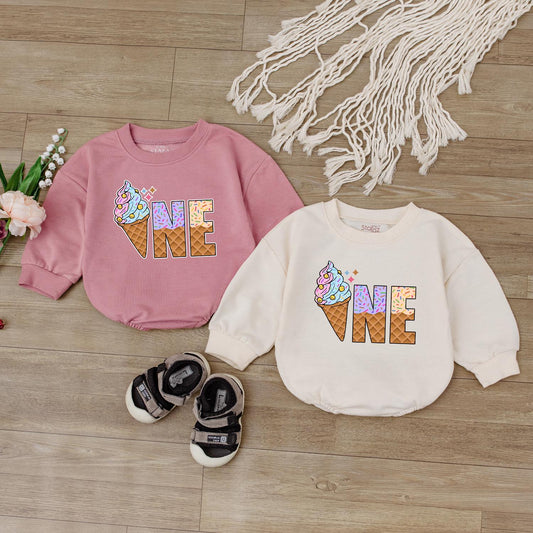 Sweet One Ice Cream Romper – Personalized 1st Birthday Baby Romper – Cute Ice Cream Birthday Outfit for Baby Girl – Perfect Baby Gift