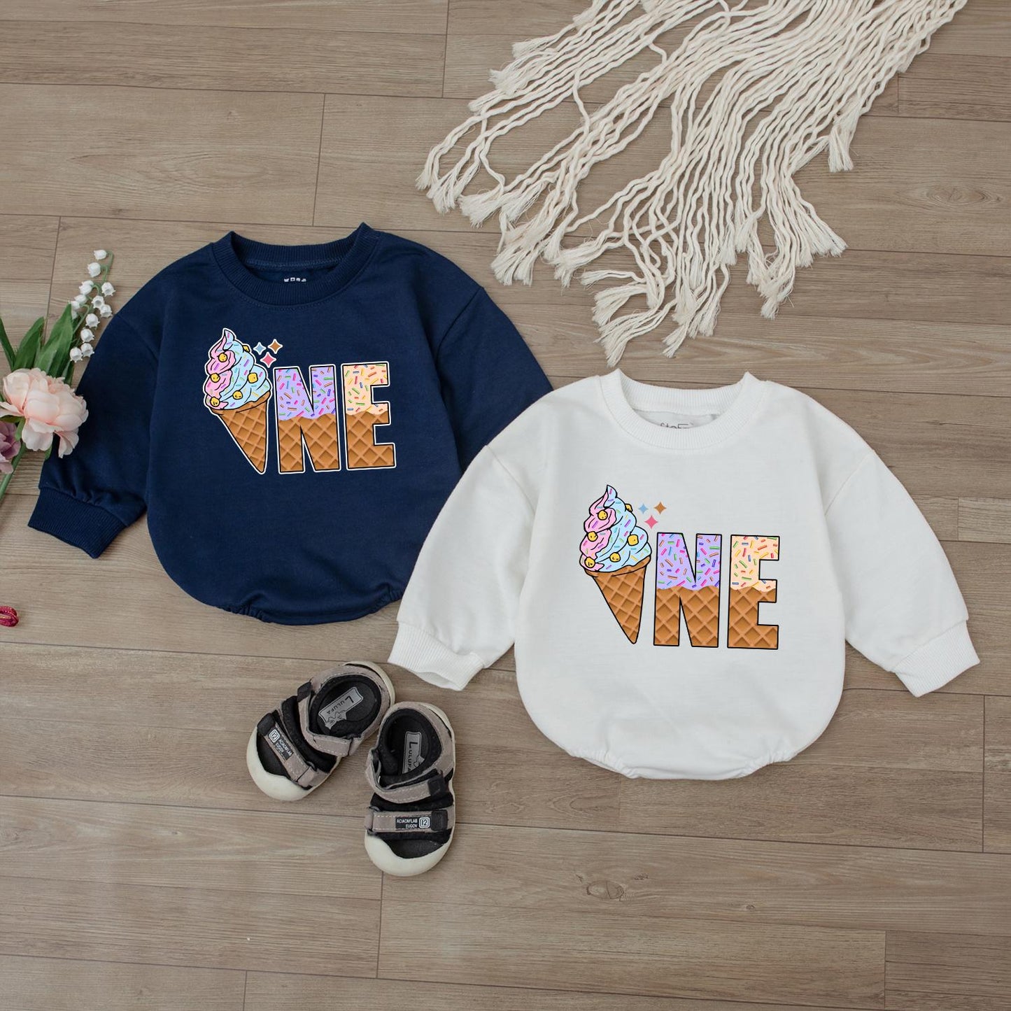 Sweet One Ice Cream Romper – Personalized 1st Birthday Baby Romper – Cute Ice Cream Birthday Outfit for Baby Girl – Perfect Baby Gift