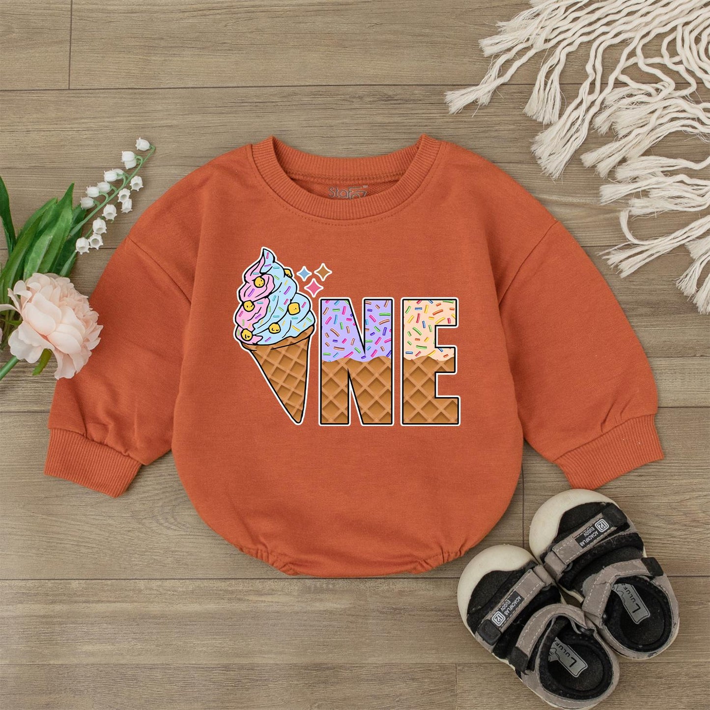 Sweet One Ice Cream Romper – Personalized 1st Birthday Baby Romper – Cute Ice Cream Birthday Outfit for Baby Girl – Perfect Baby Gift