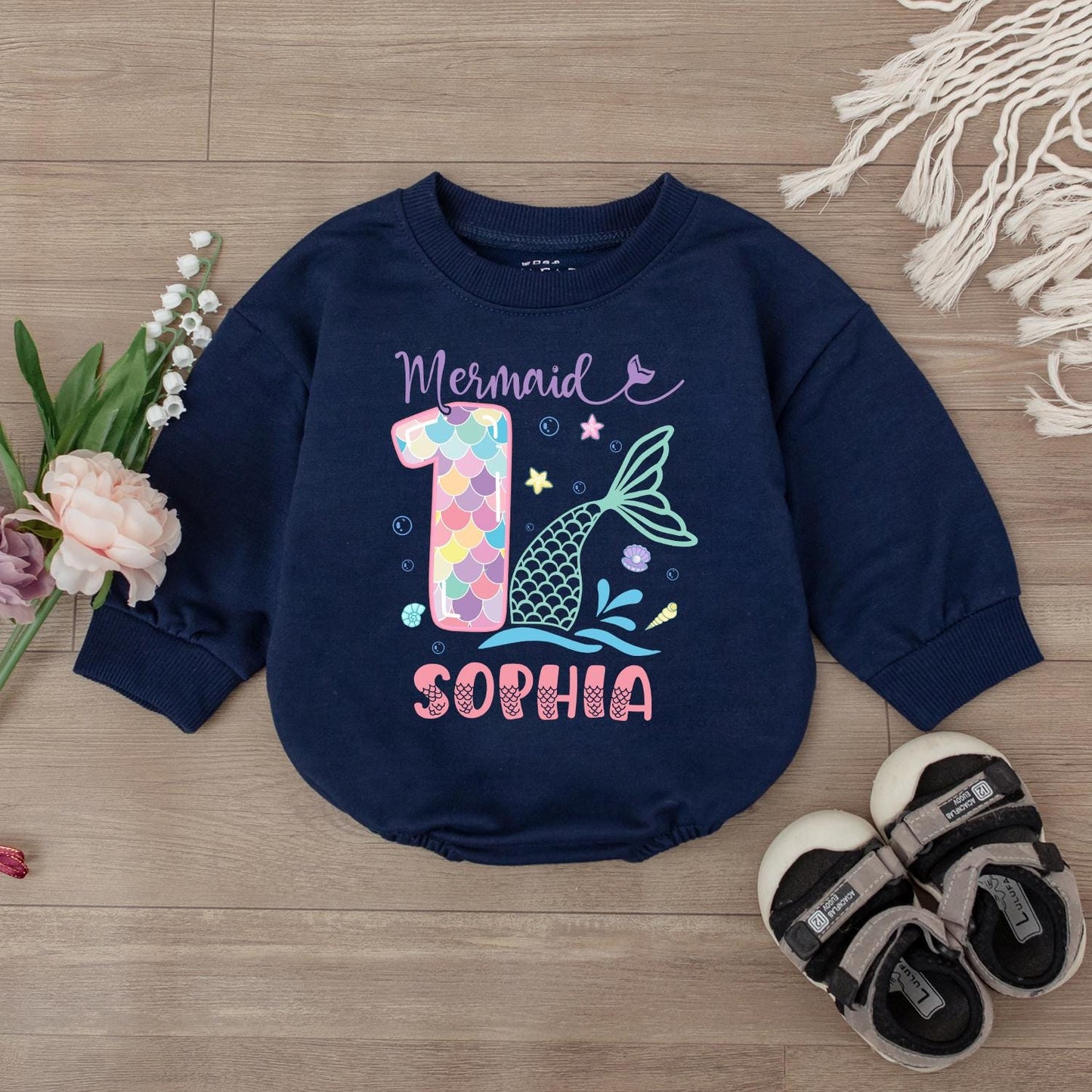 Custom Mermaid 1st Birthday Romper for Baby Girl | Personalized Mermaid Party Outfit | This Mermaid is One Bodysuit