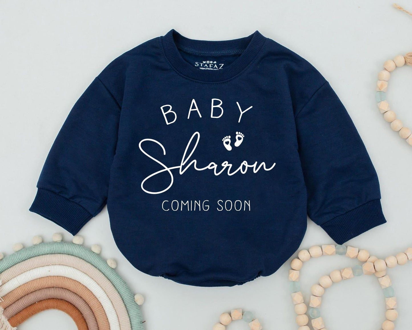Personalized Baby Announcement Romper Custom Coming Soon Bodysuit Minimalist Black Footprint Newborn Gift Pregnancy Reveal