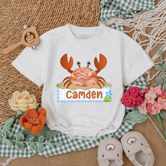 Personalized Cute Crab Baby Romper with Adorable Beach Theme Bodysuit, Soft Summer Outfit for Newborn Girl Boy Baby Shower Gift