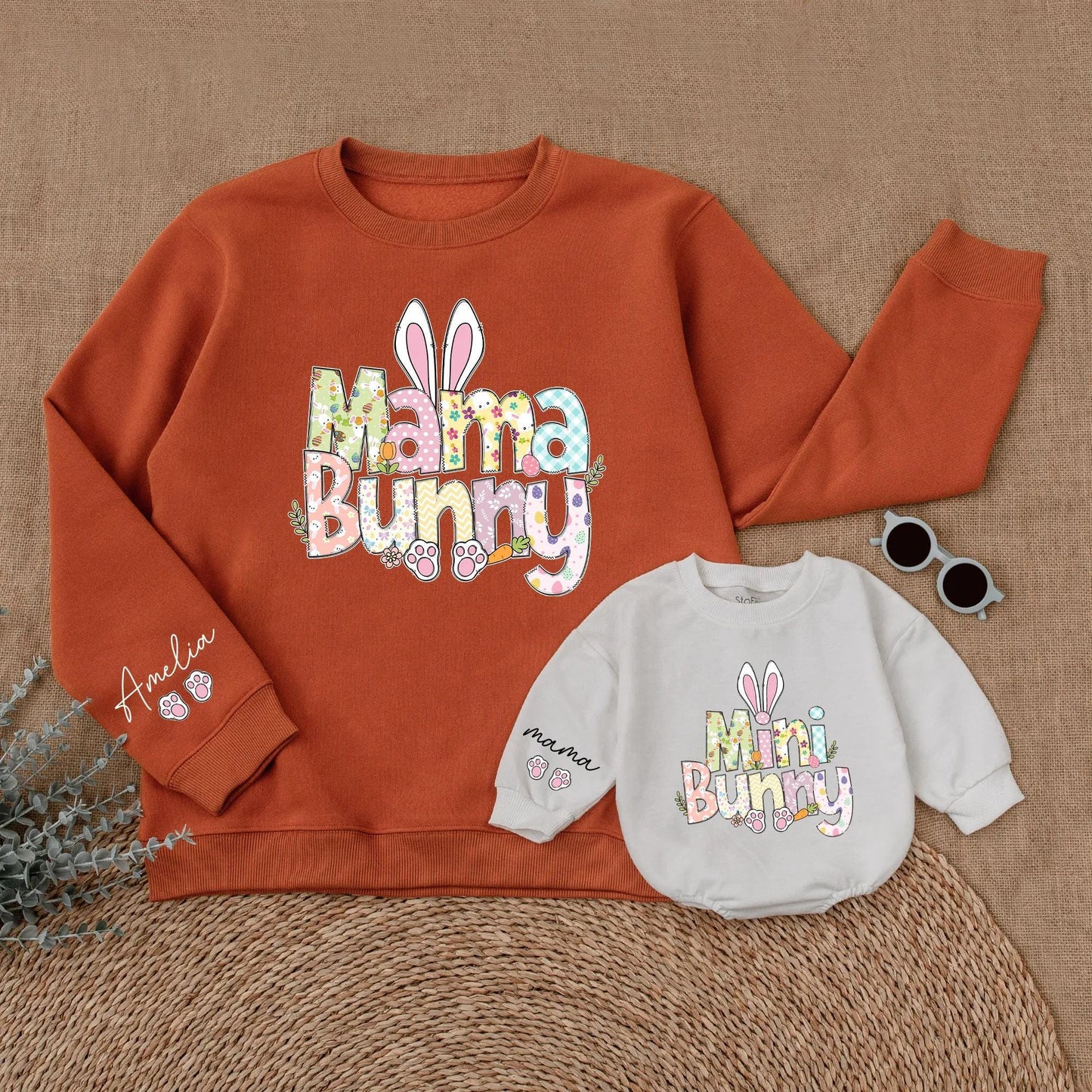 Personalized Easter Mama and Mini Bunny Sweatshirt Cute Mommy and Me Matching Easter Outfit Gift for Mom