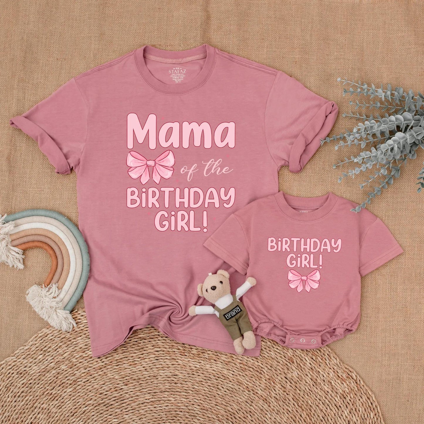 Custom Pink Bow First Birthday Family Shirts Matching Mommy Daddy Baby Girl Outfit First Birthday Gift