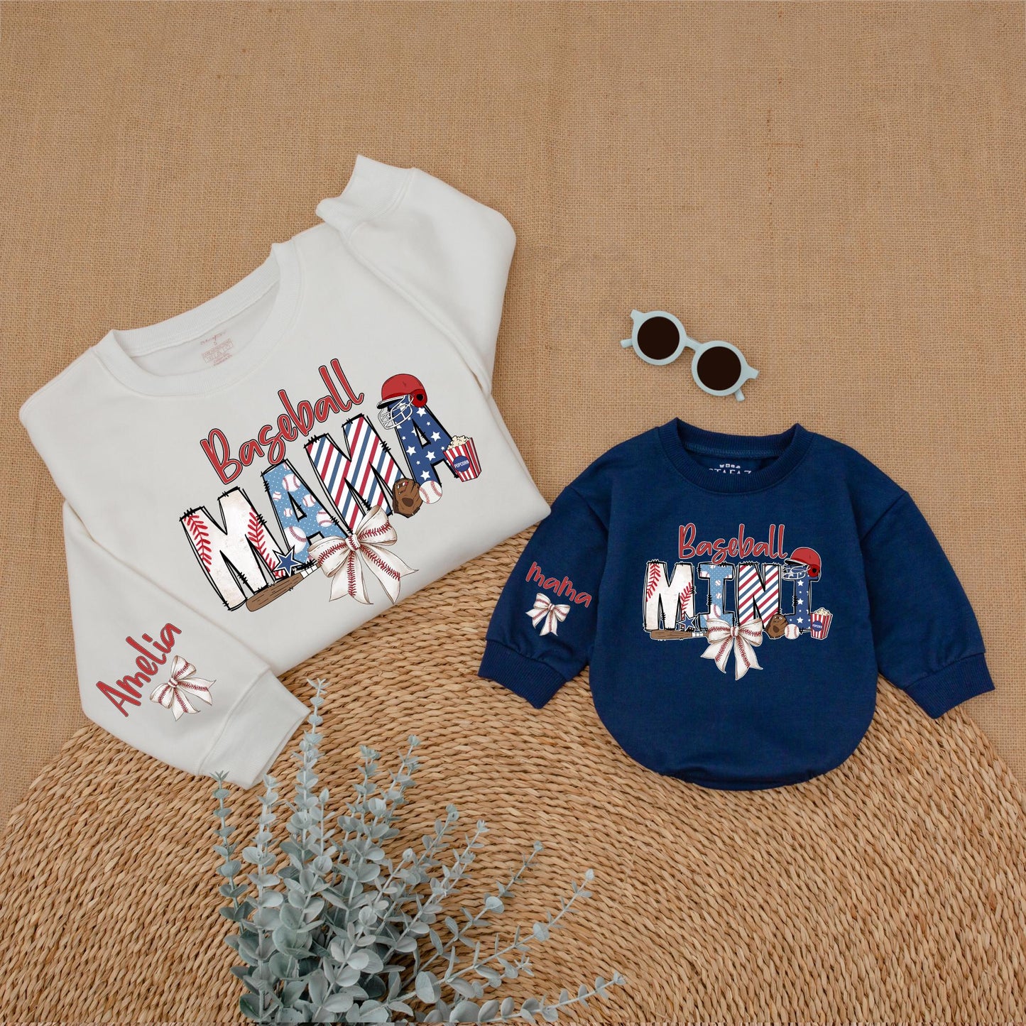 Baseball Mama and Mini Matching Sweatshirt Game Day Family Outfit Custom Name Comfort Baseball Season Gift