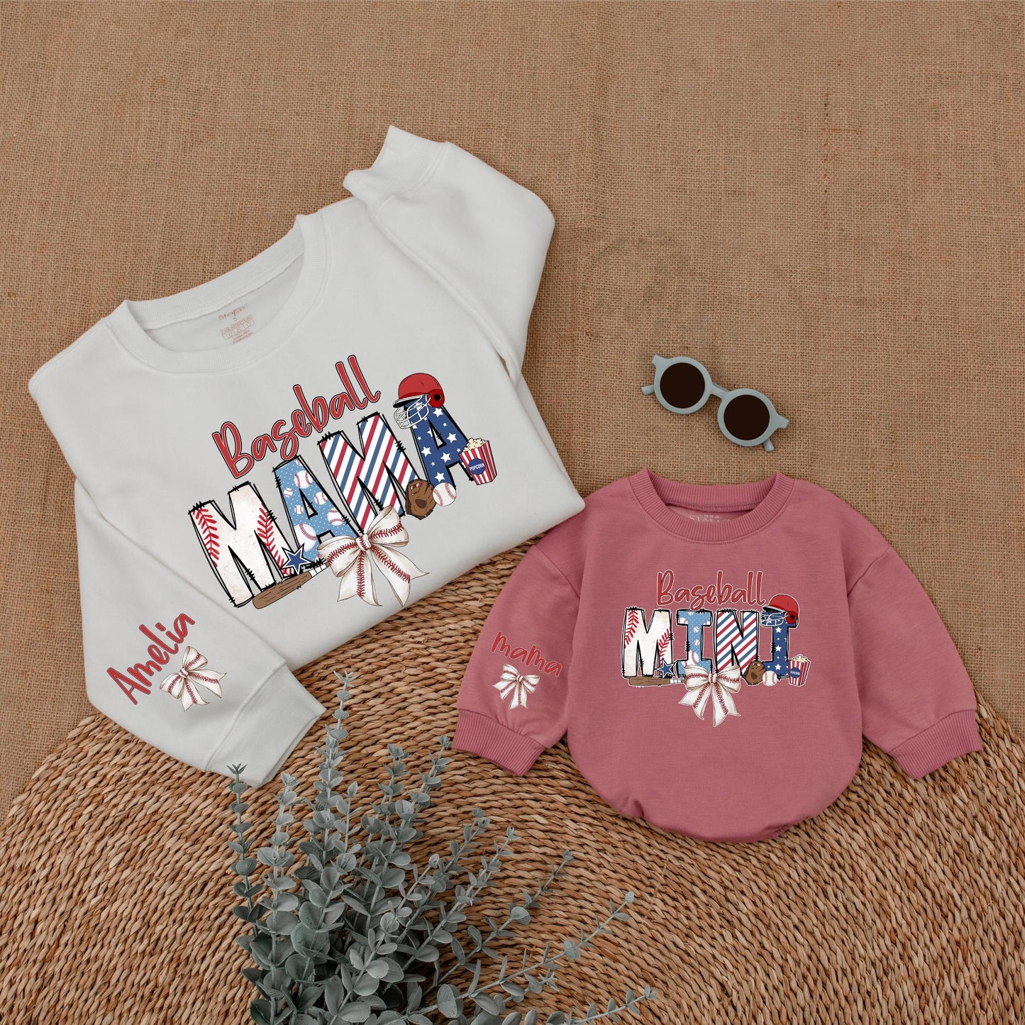 Baseball Mama and Mini Matching Sweatshirt Game Day Family Outfit Custom Name Comfort Baseball Season Gift