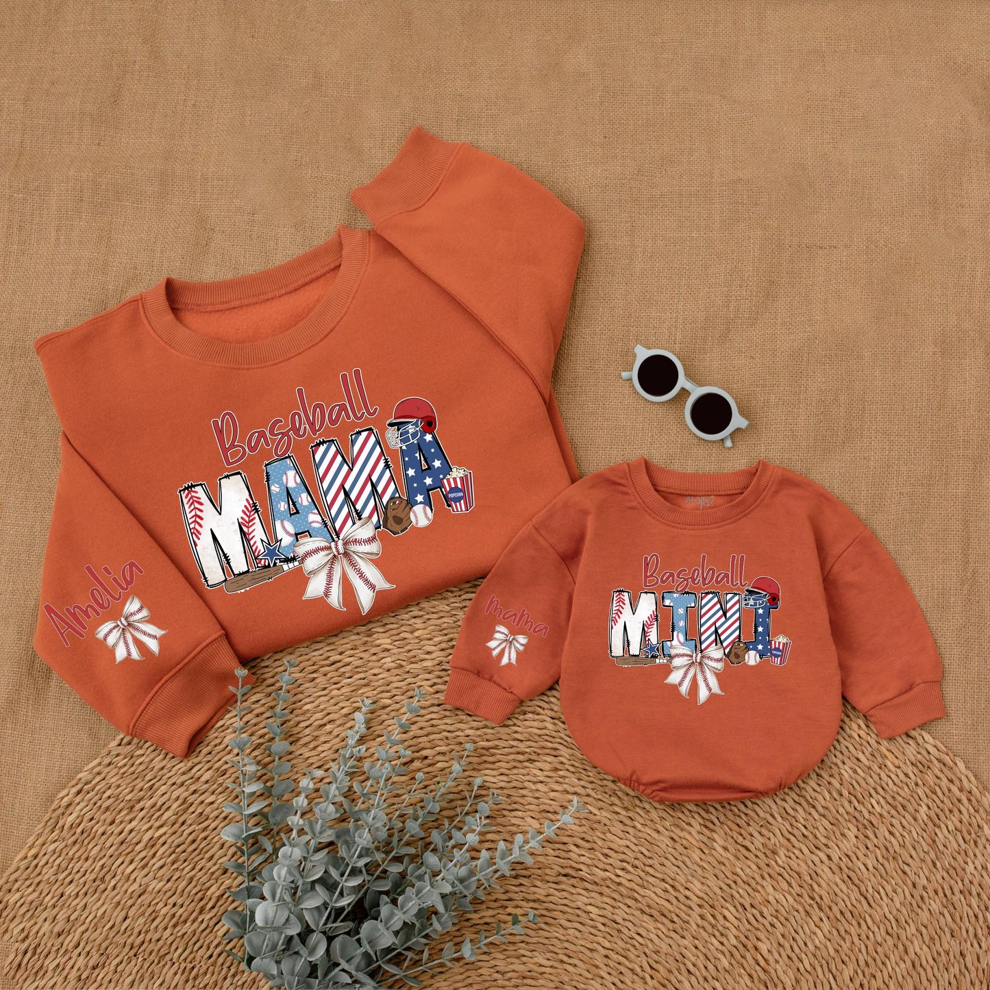 Baseball Mama and Mini Matching Sweatshirt Game Day Family Outfit Custom Name Comfort Baseball Season Gift