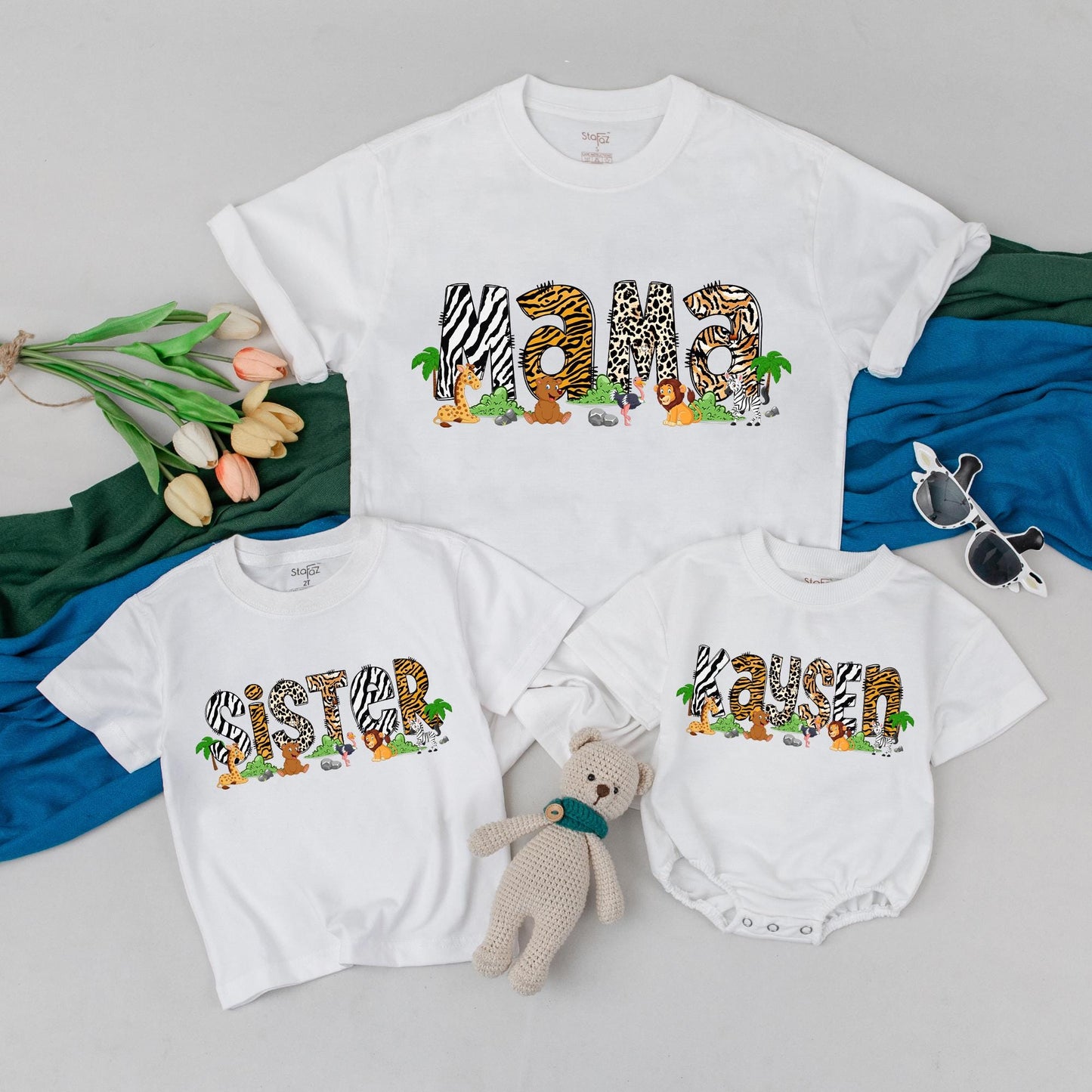 Personalized Wild One Safari 1st Birthday Family Matching Shirts, Zoo Animal Party Outfits, Custom Names for Baby Boy & Girl