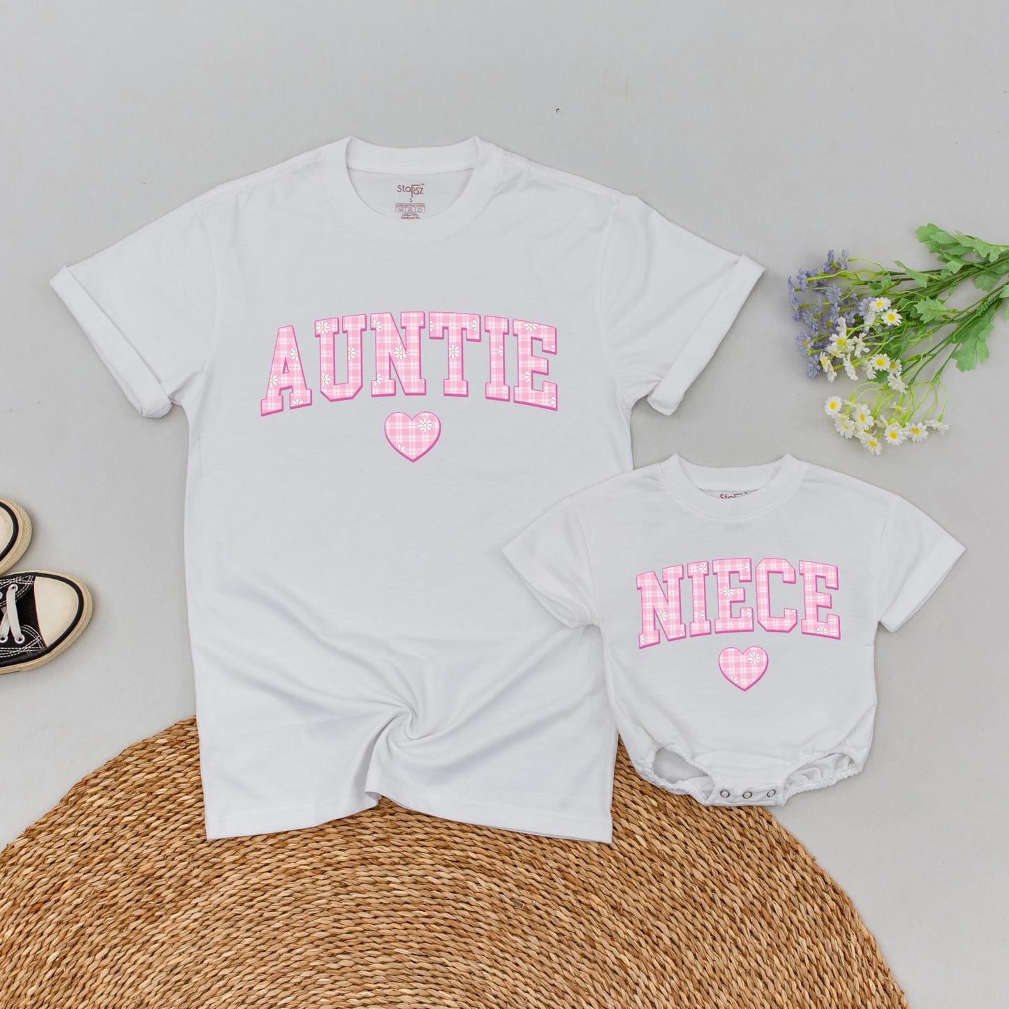 Personalized Auntie and Niece Matching T-Shirt Auntie's Bestie Gift for New Aunt Promoted to Auntie Mother's Day Soft Cotton Shirt