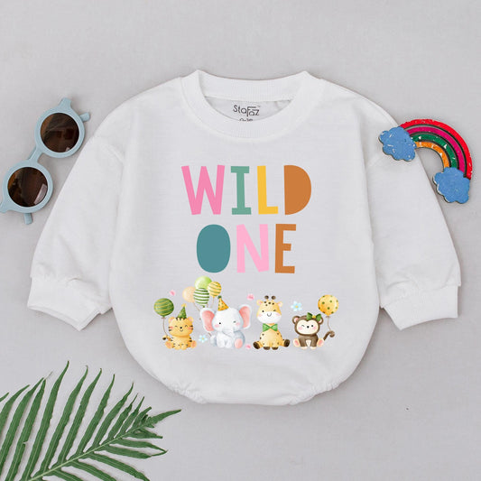 Wild One Birthday Romper Baby Boy Clothes Retro Safari Bubble 1st Birthday Party Animal Outfit First Birthday Gift Wild One Cake Smash Outfit 138