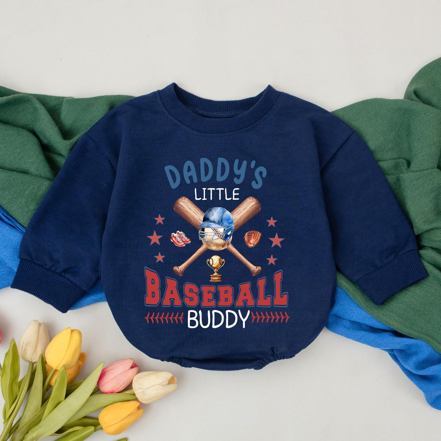 Daddy's Little Baseball Buddy Romper - Retro Game Day Baby Girl Outfit, Natural Bubble Romper, Gameday Season Kid Gift