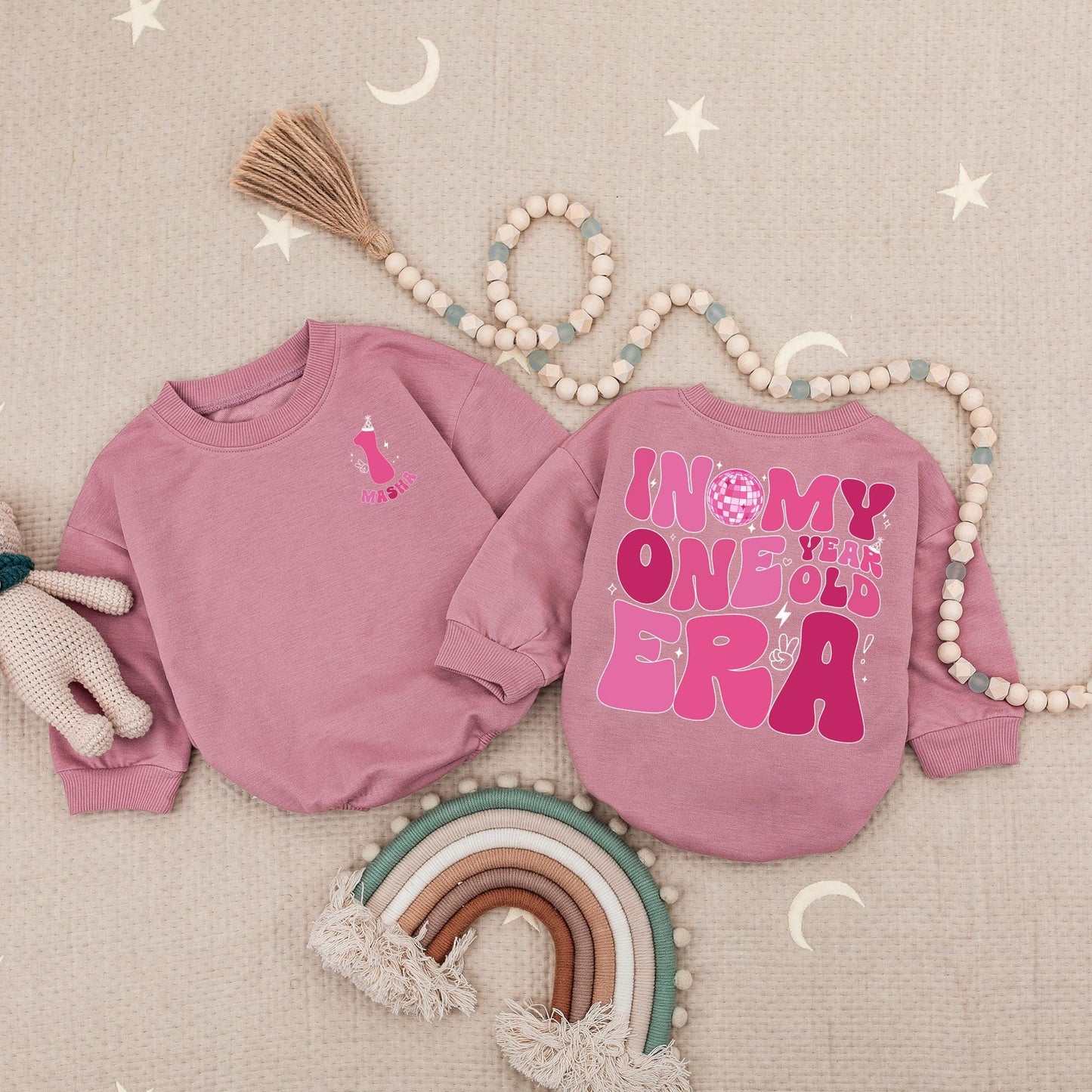 In My One Year Old Era Romper Custom Name Birthday Girl Outfit Fun Disco Ball Design 1st Birthday Party Clothes Gift Personalized Baby Girl Clothes