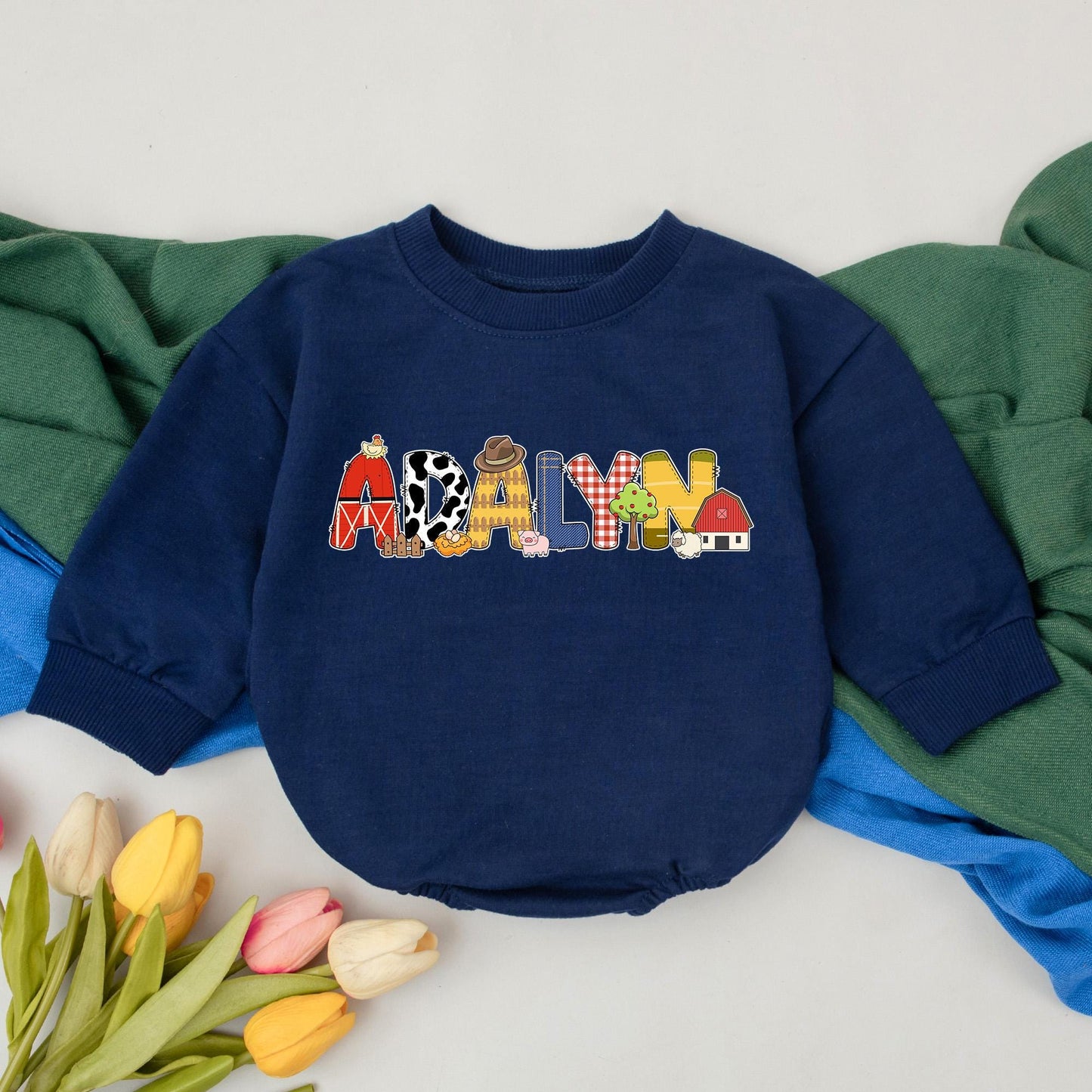 Personalized Farm Animal Birthday Romper Baby Boy Girl Barnyard Outfit Custom Name Country Western Gift for Shower