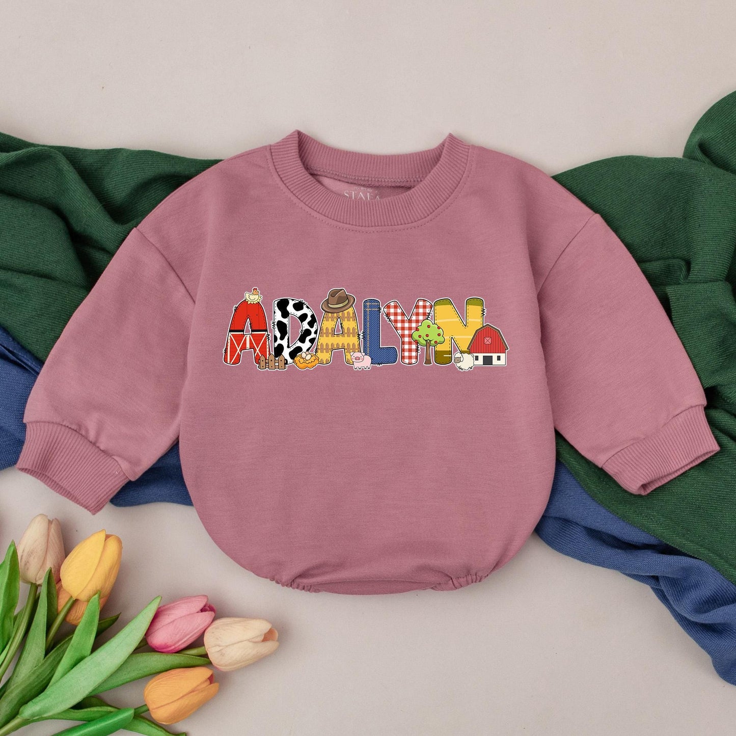 Personalized Farm Animal Birthday Romper Baby Boy Girl Barnyard Outfit Custom Name Country Western Gift for Shower
