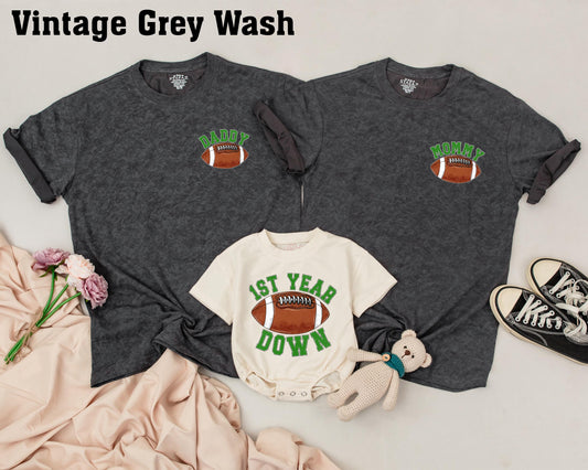 Football First Year Down Matching Family Game Day Shirts Daddy Mommy Sister Baby Outfit Comfortable Soft Cotton Sunday Football Milestone Apparel