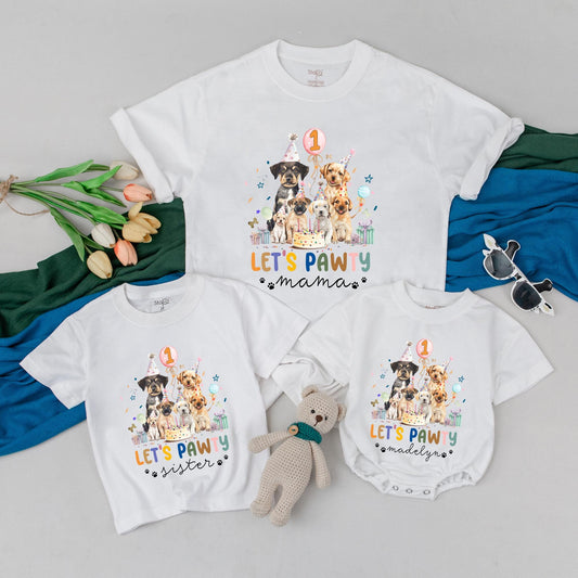 Matching Let's Pawty Family T-Shirts: Dog Birthday Party Outfits for Boy & Girl, Custom First Birthday Tees, Mommy and Me