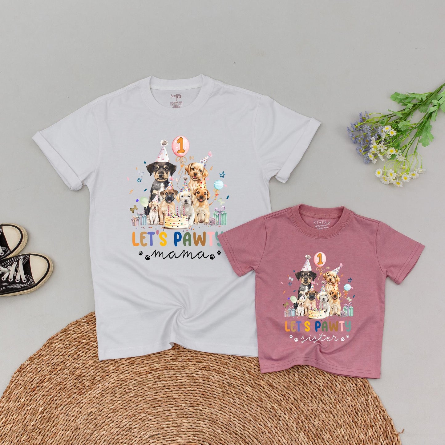 Matching Let's Pawty Family T-Shirts: Dog Birthday Party Outfits for Boy & Girl, Custom First Birthday Tees, Mommy and Me