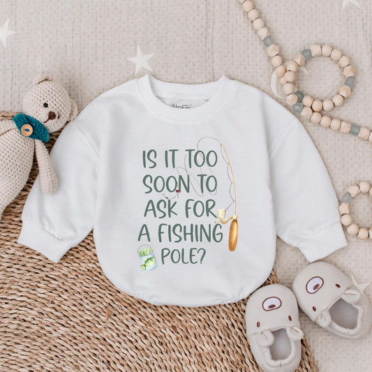 Is It Too Soon To Ask For A Fishing Pole Bubble Romper, Fishing Buddy Bodysuit, Grandchild Reveal, Baby boy Clothes, Baby shower Gift