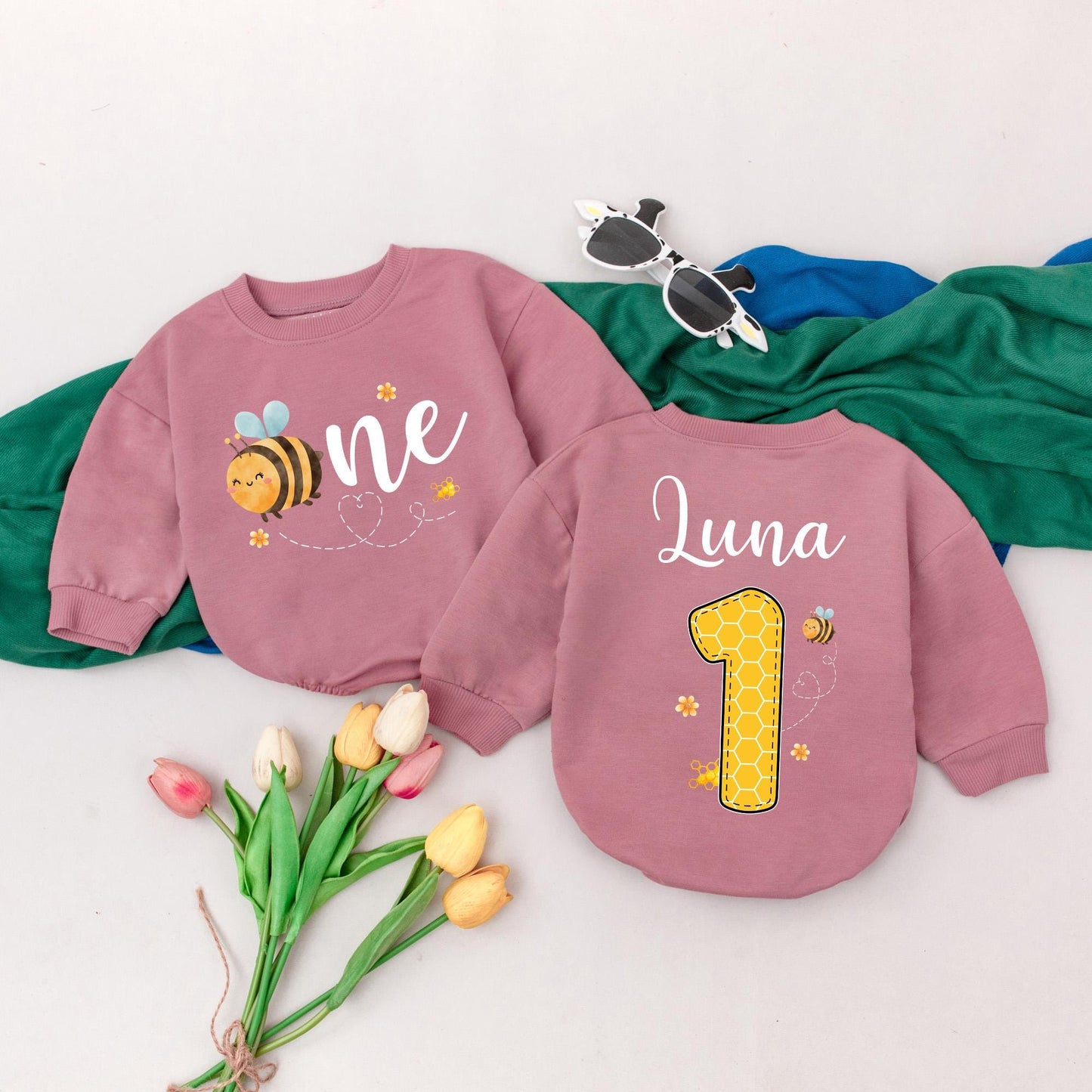 Sweet Bee First Birthday Romper, Personalized Bumble Bee Outfit, Custom Name 1st Bee Day Bodysuit, Infant Girl or Boy, Honey Bee Party Gift (140 chars)