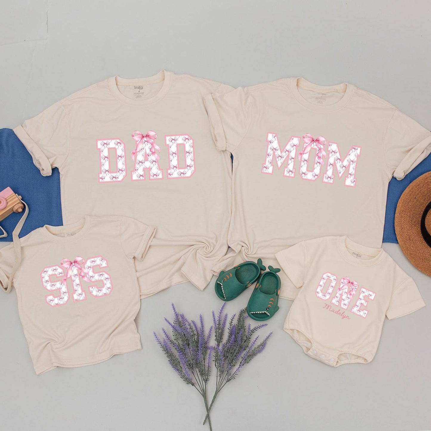 Adorable Pink Bow Matching Family Birthday Shirts for Mom Dad Sister First Birthday Outfit Cute Coquette Celebration