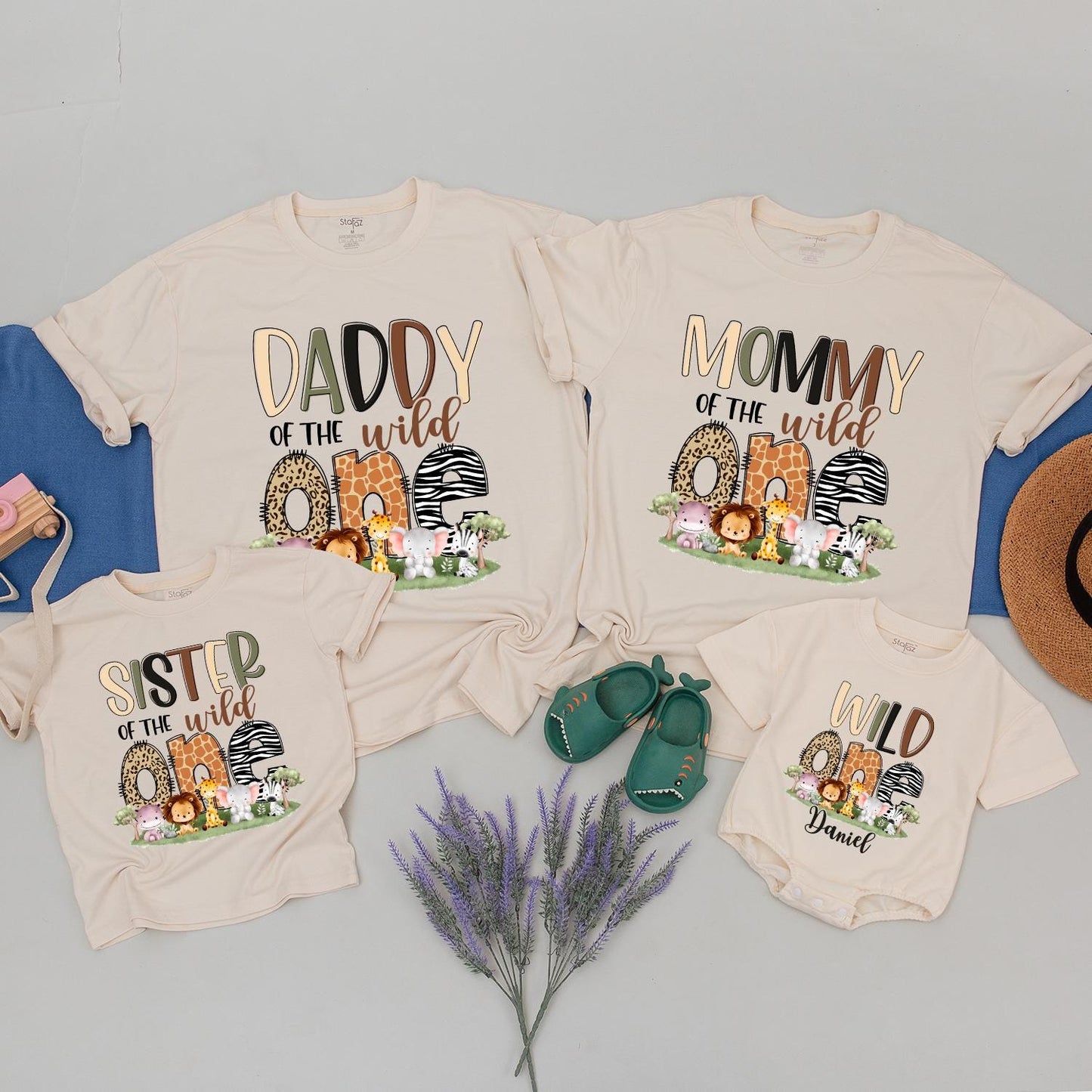 Personalized Wild One Family Matching Safari Birthday Shirts Cute Jungle Animal Prints 1st Birthday Celebration Outfit Daniel