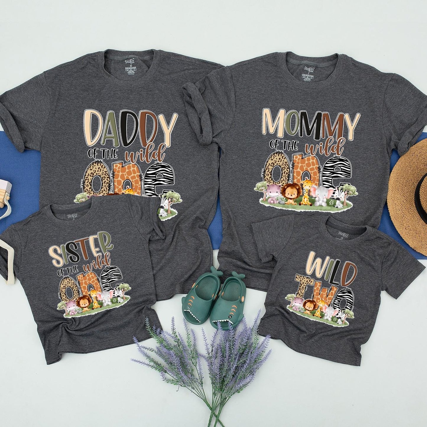 Personalized Wild One Family Matching Safari Birthday Shirts Cute Jungle Animal Prints 1st Birthday Celebration Outfit Daniel