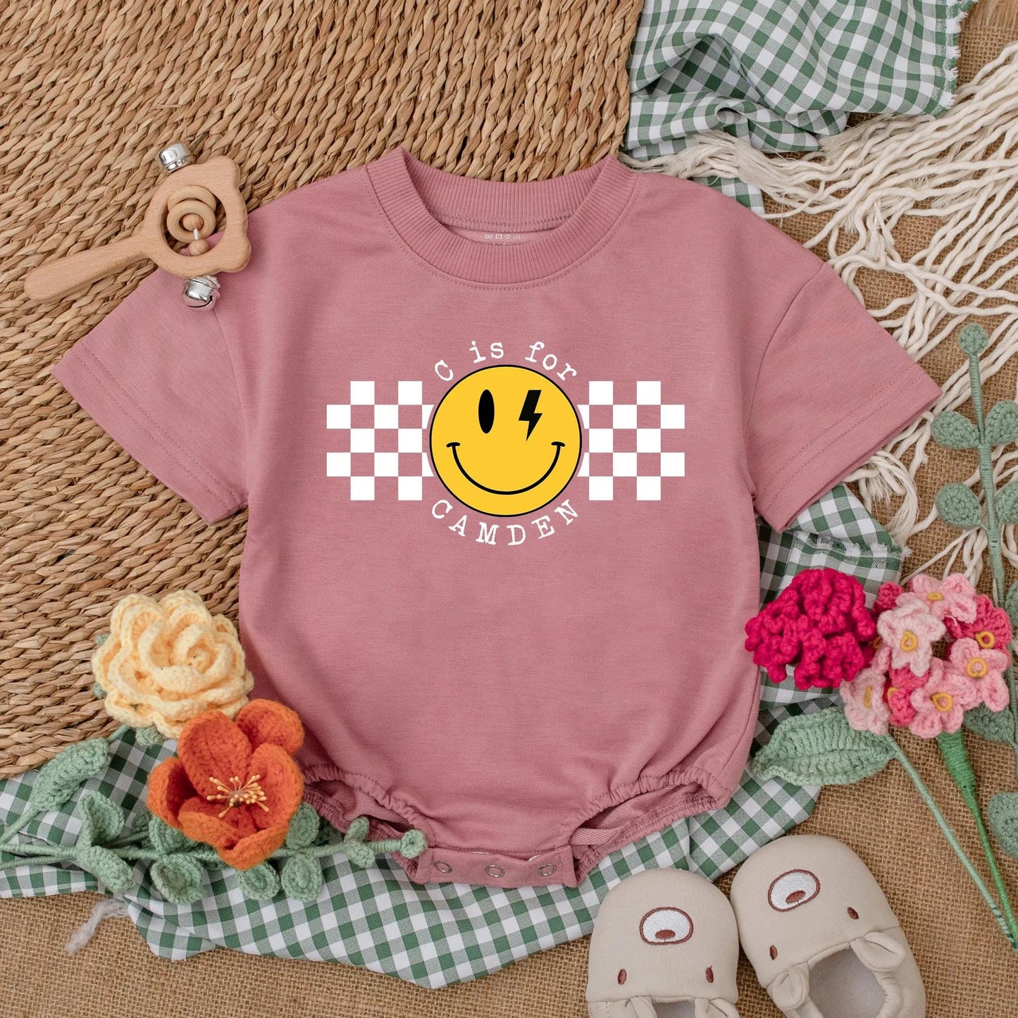 Personalized Name Checkered Happy Dude Romper Baby Boy Clothes First Birthday Outfit Custom Baby Shower Gift