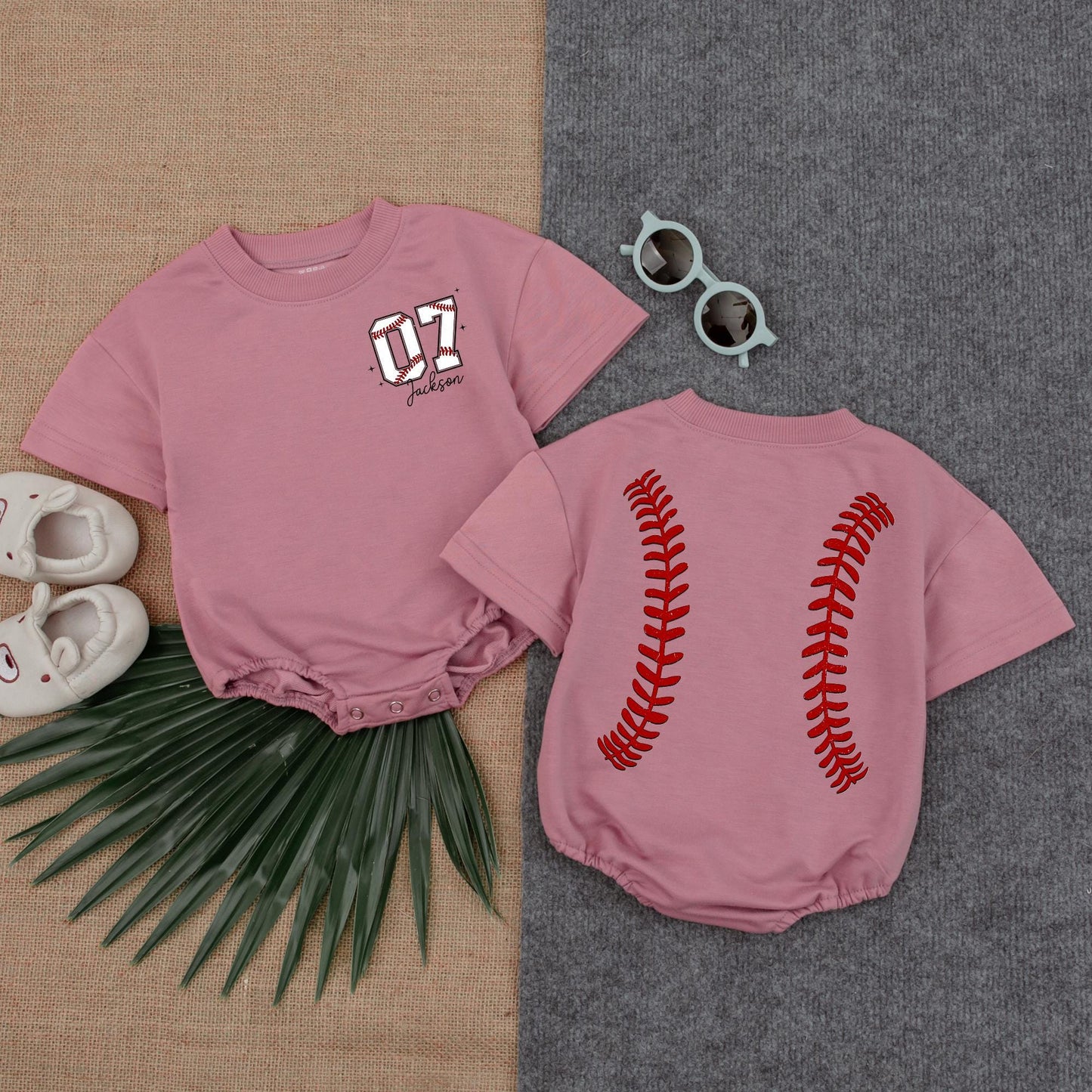 Custom Baseball Pocket Bubble Romper Personalized Number Baseball Lover Tee Baby Gift Game Day Outfit