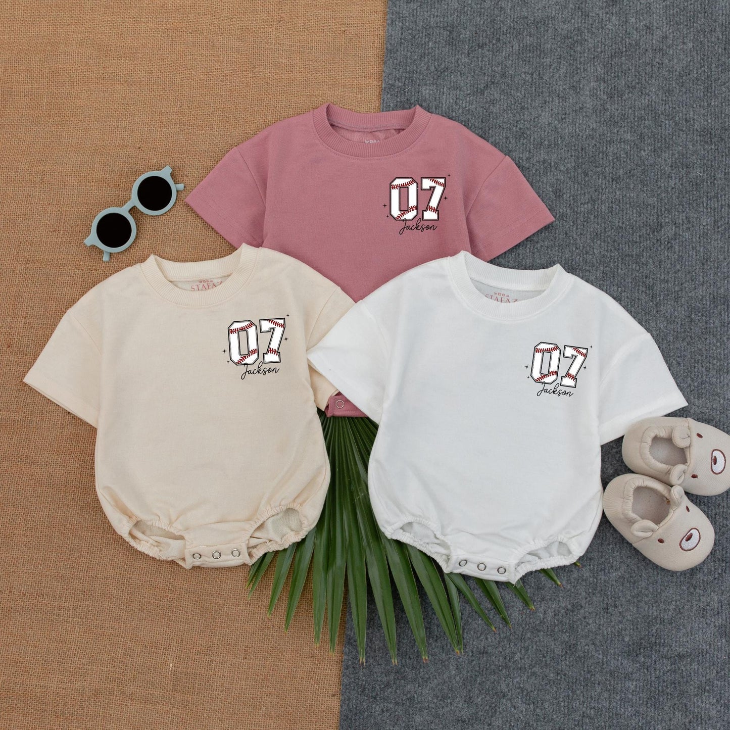 Custom Baseball Pocket Bubble Romper Personalized Number Baseball Lover Tee Baby Gift Game Day Outfit