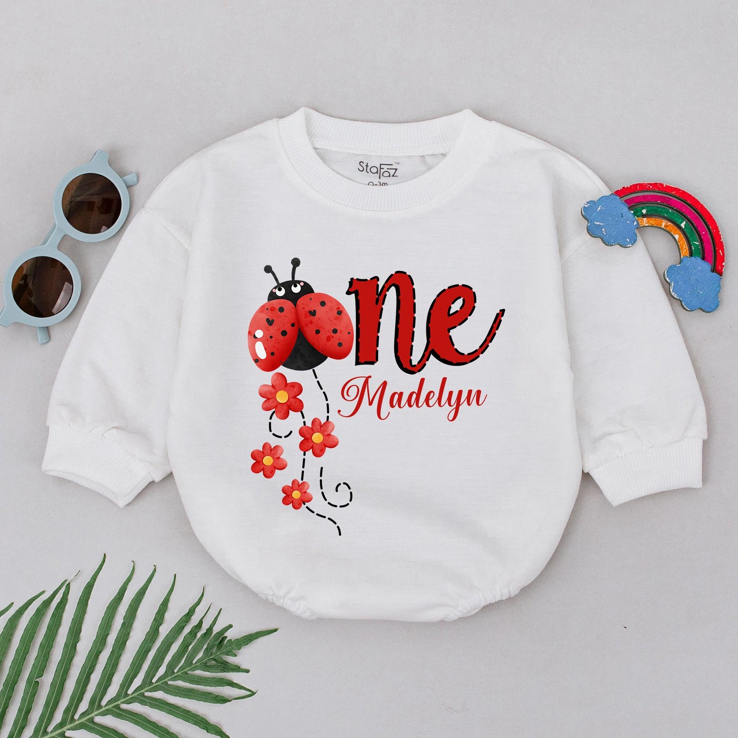 Personalized Ladybug First Birthday Romper, Custom Name One Year Old Outfit, Red Bug Party Clothes, Baby Girl Romper, Adorable 1st Birthday Gift