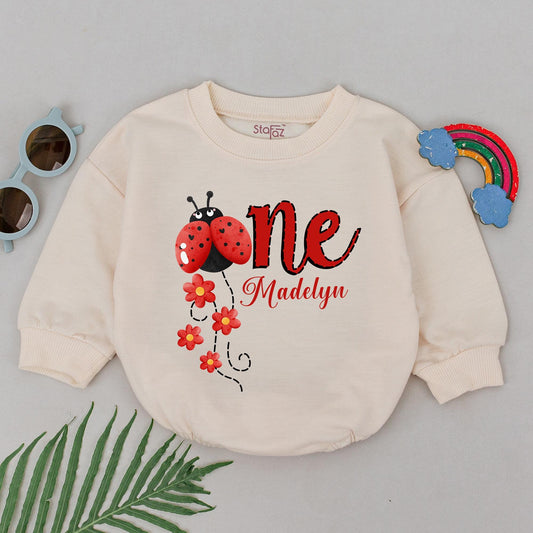 Personalized Ladybug First Birthday Romper, Custom Name One Year Old Outfit, Red Bug Party Clothes, Baby Girl Romper, Adorable 1st Birthday Gift